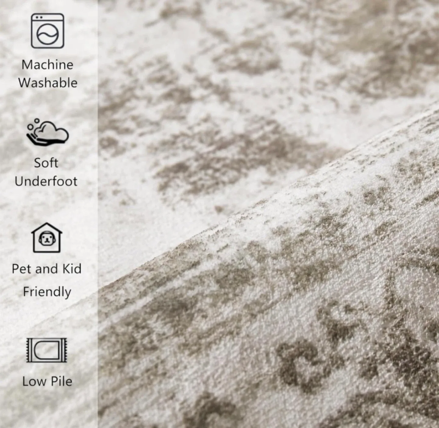 New 5x7 Area Rug Washable Vintage Taupe image indicator(3)