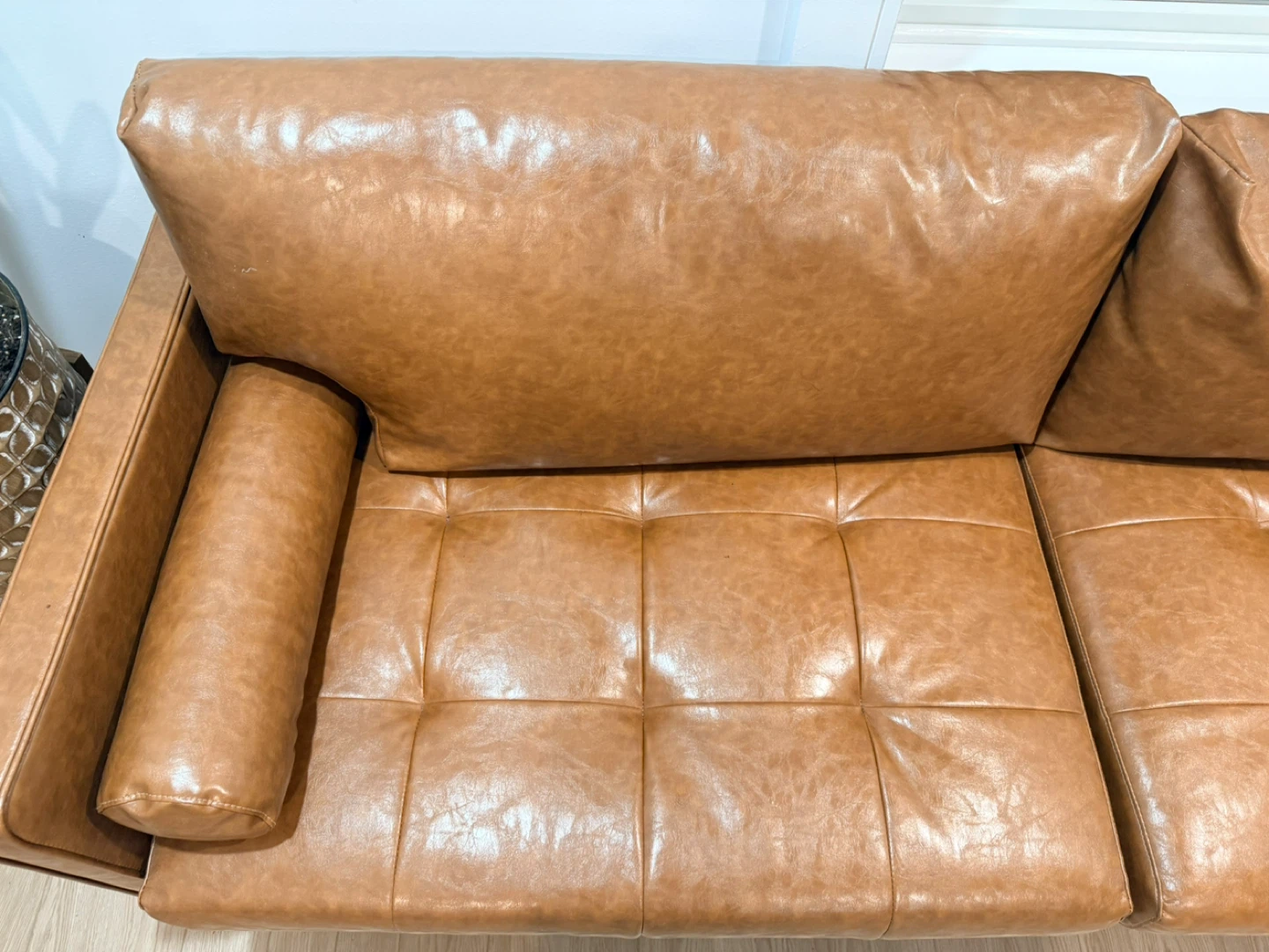 Brown Faux Leather Sofa Couch - photo 4