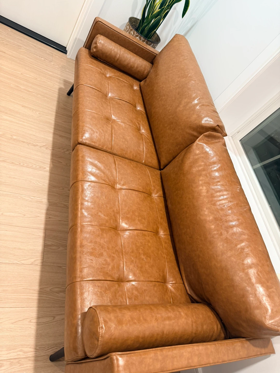 Brown Faux Leather Sofa Couch - photo 2