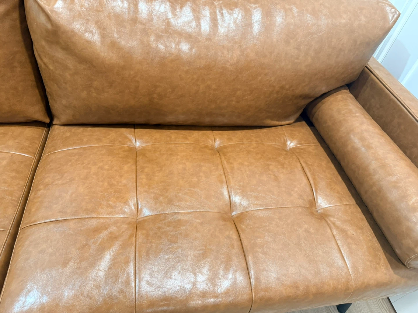 Brown Faux Leather Sofa Couch - photo 3