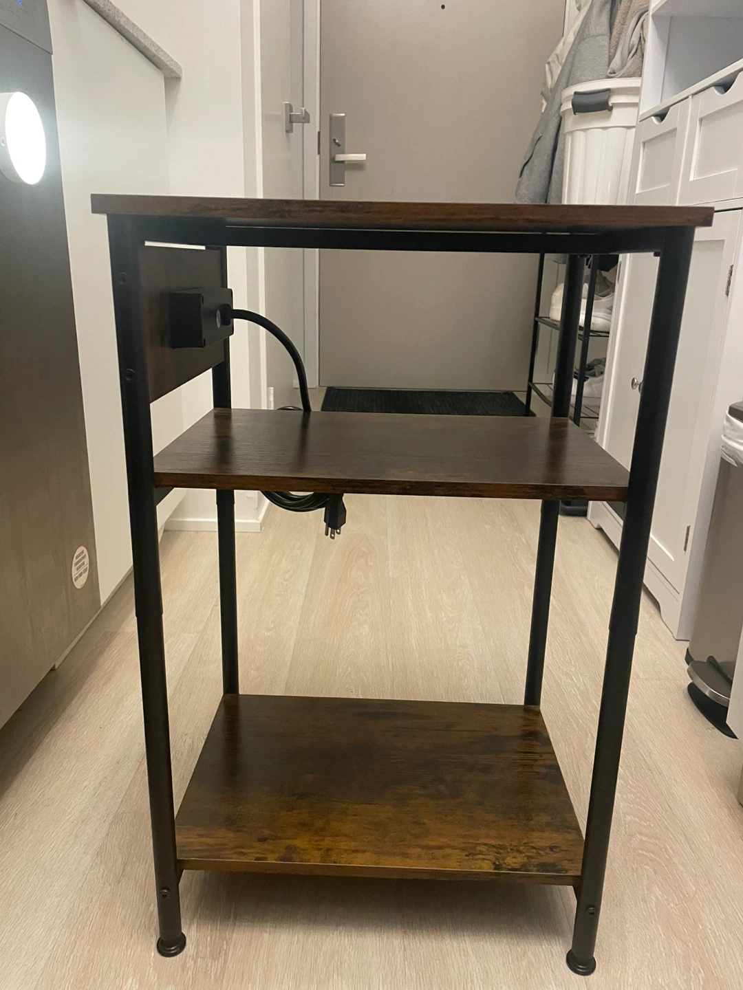 Brown & Black 3-Tier Shelf with Built-in Outlets