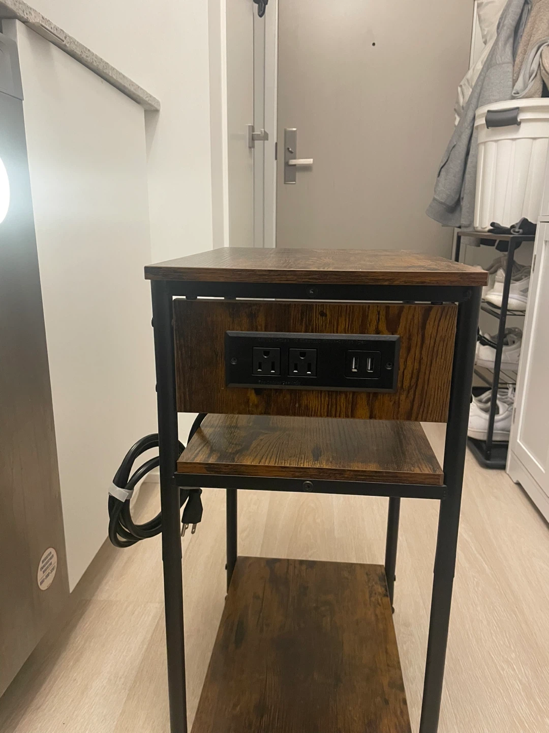 Brown & Black 3-Tier Shelf with Built-in Outlets - photo 2