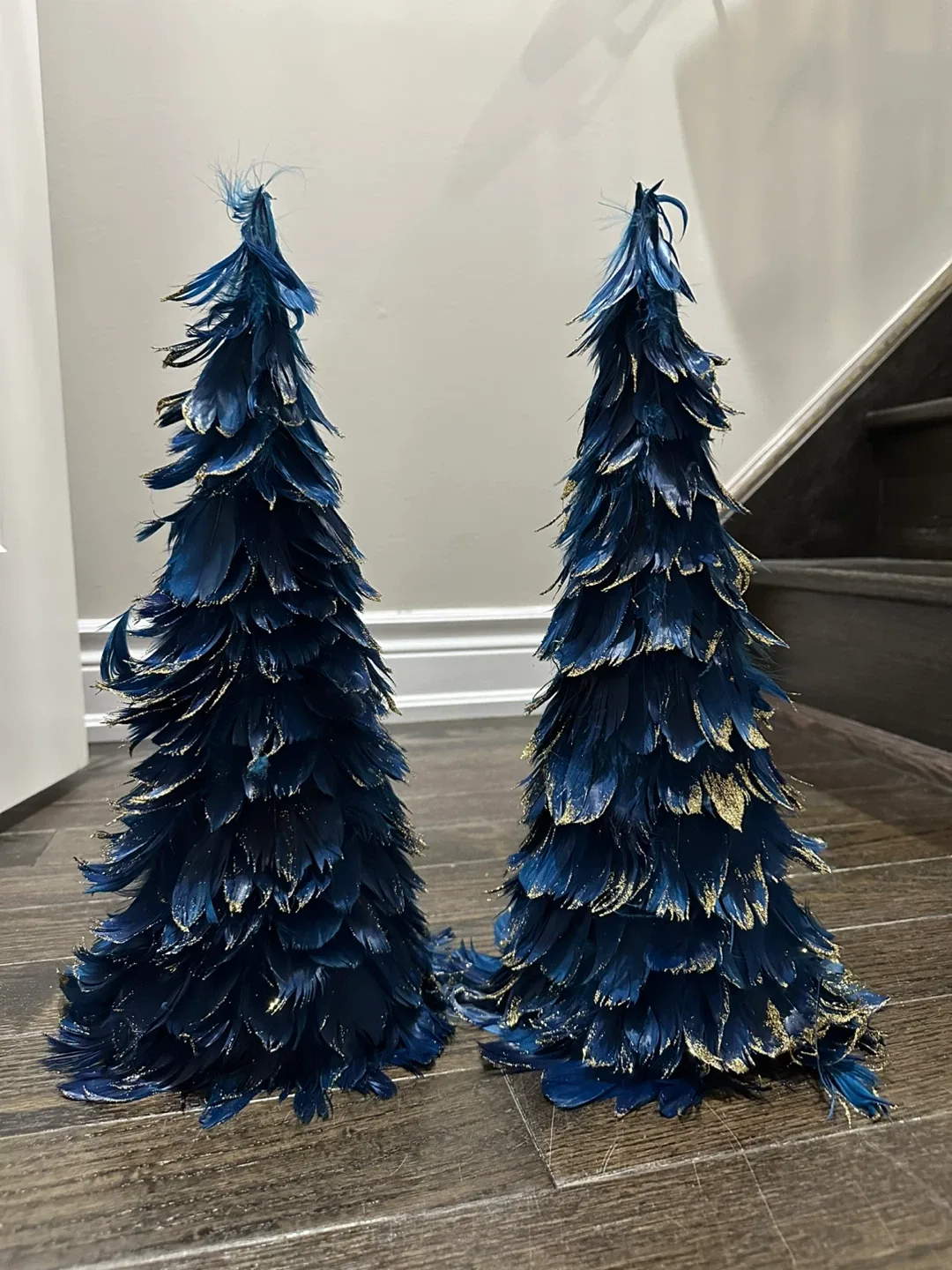 Feather Christmas Trees - Set of 2, Blue & Gold image indicator(2)