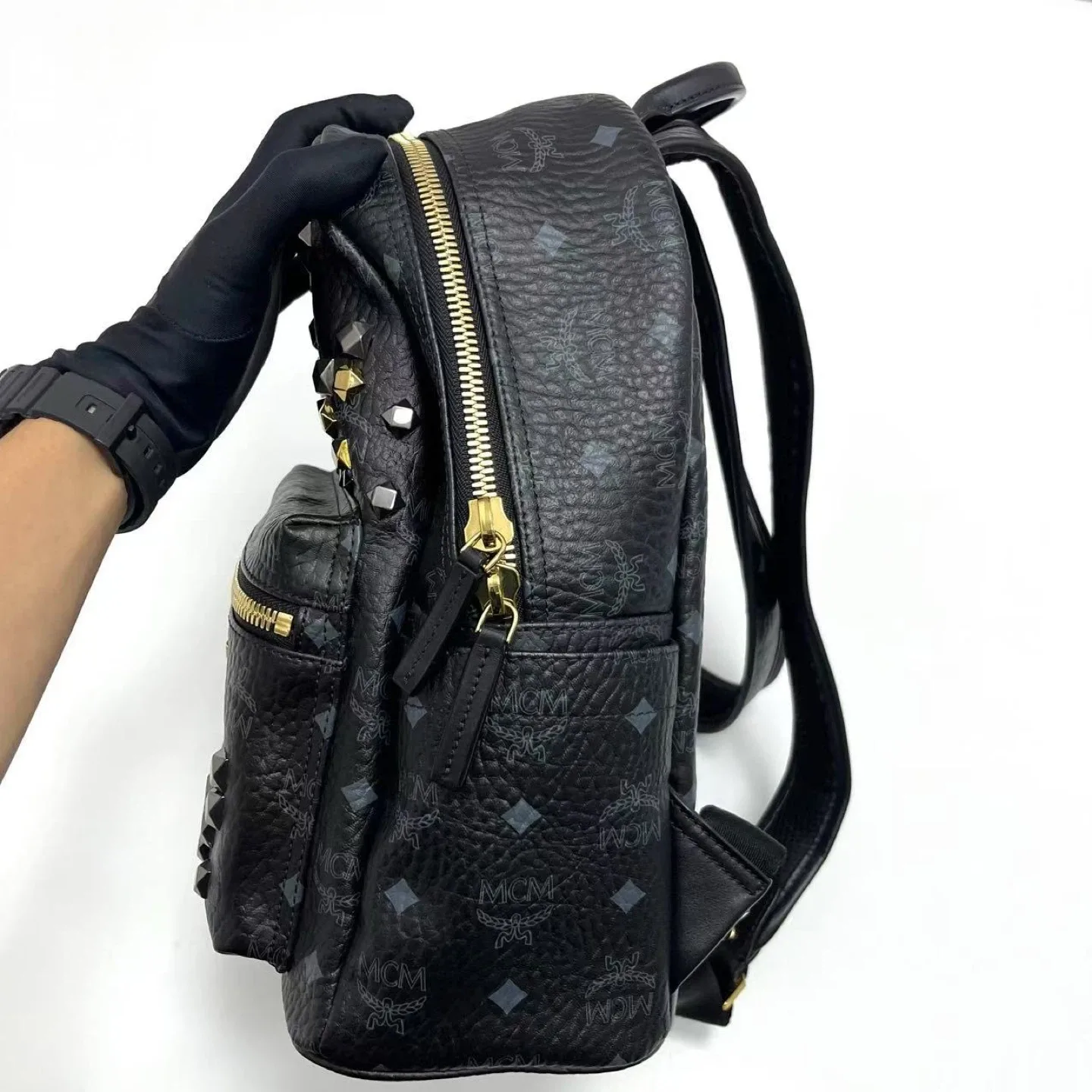 MCM Stark Studded Bebe Boo Backpack - Black image indicator(3)