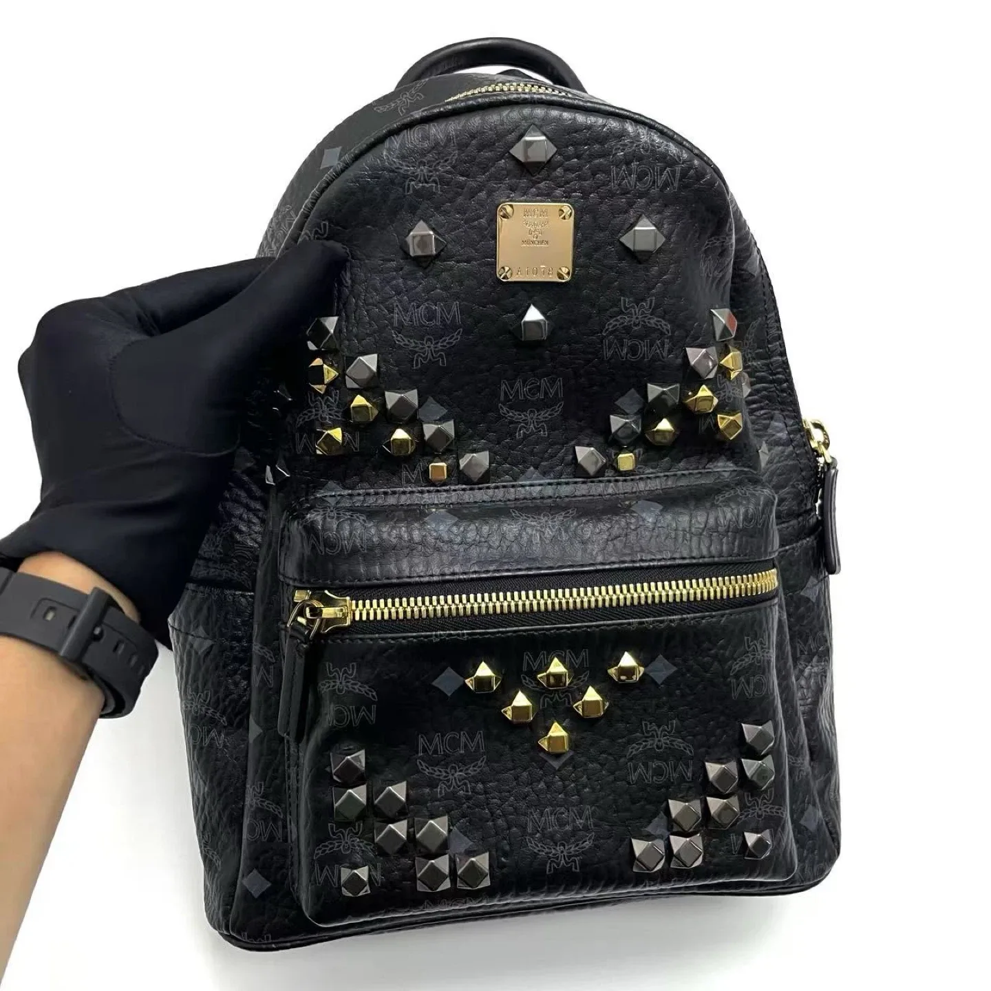 MCM Stark Studded Bebe Boo Backpack - Black image indicator(2)