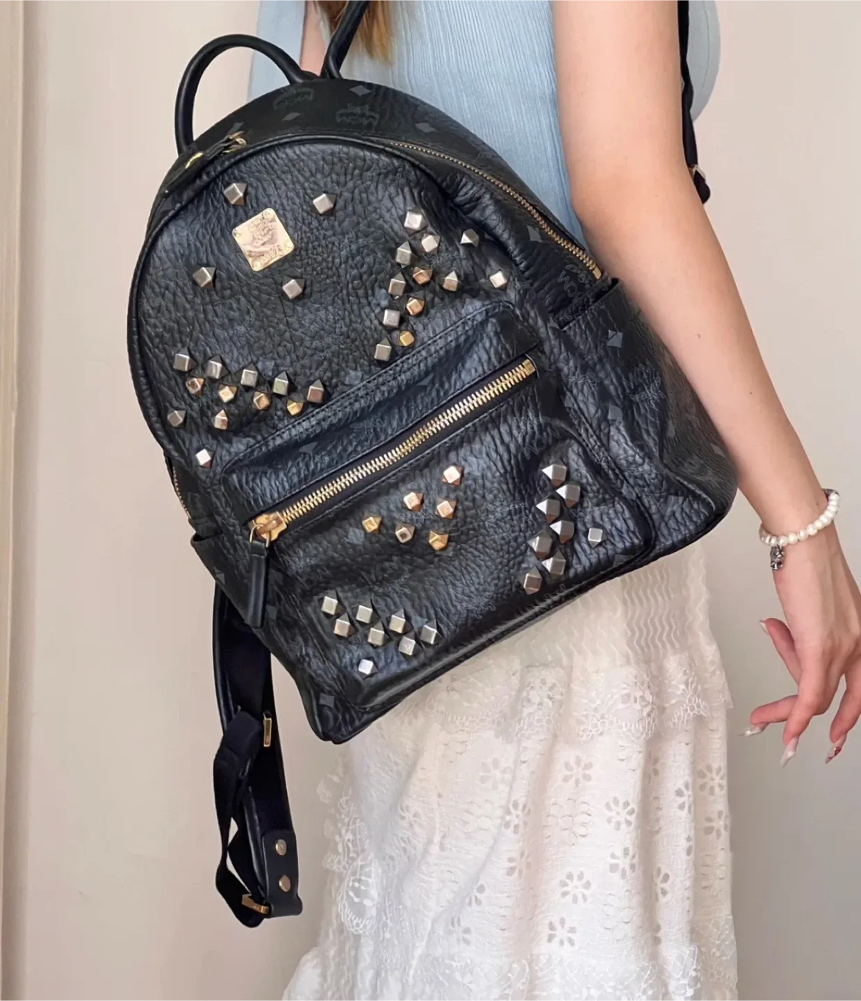 MCM Stark Studded Bebe Boo Backpack - Black image indicator(8)