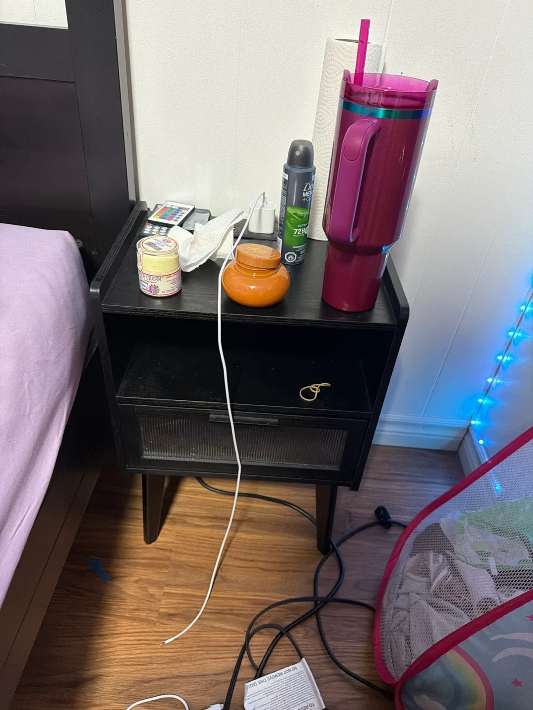 Black Nightstand End Table with USB Ports image indicator(3)