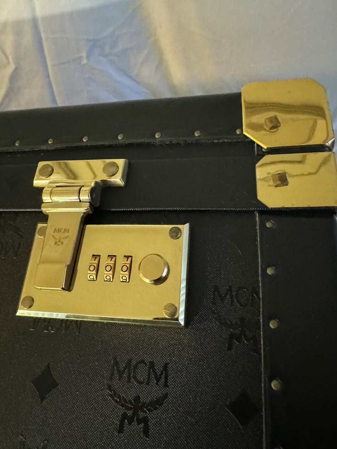 Vintage 1980s MCM Trunk Luggage - Black & Gold image indicator(3)