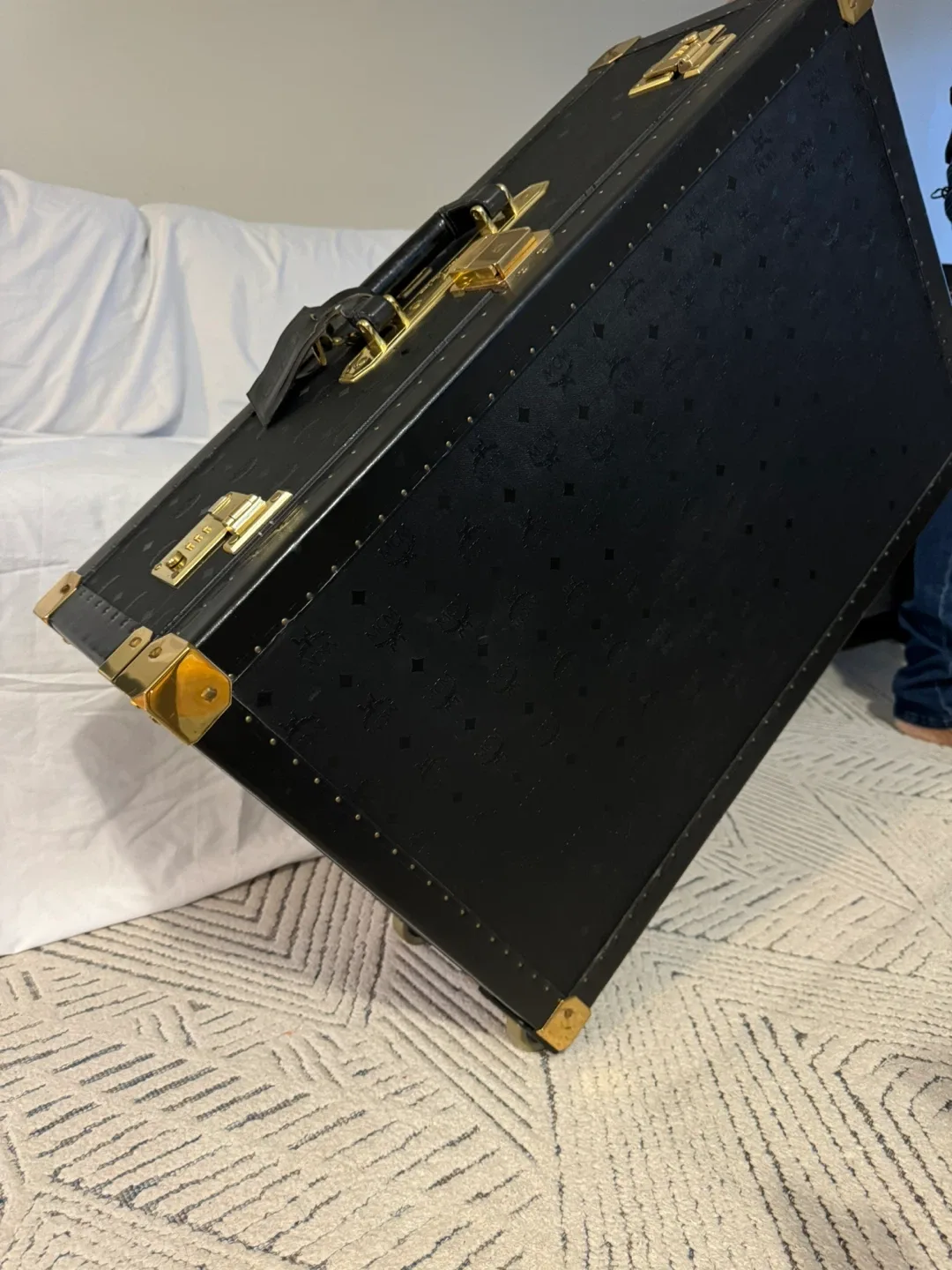 Vintage 1980s MCM Trunk Luggage - Black & Gold image indicator(6)