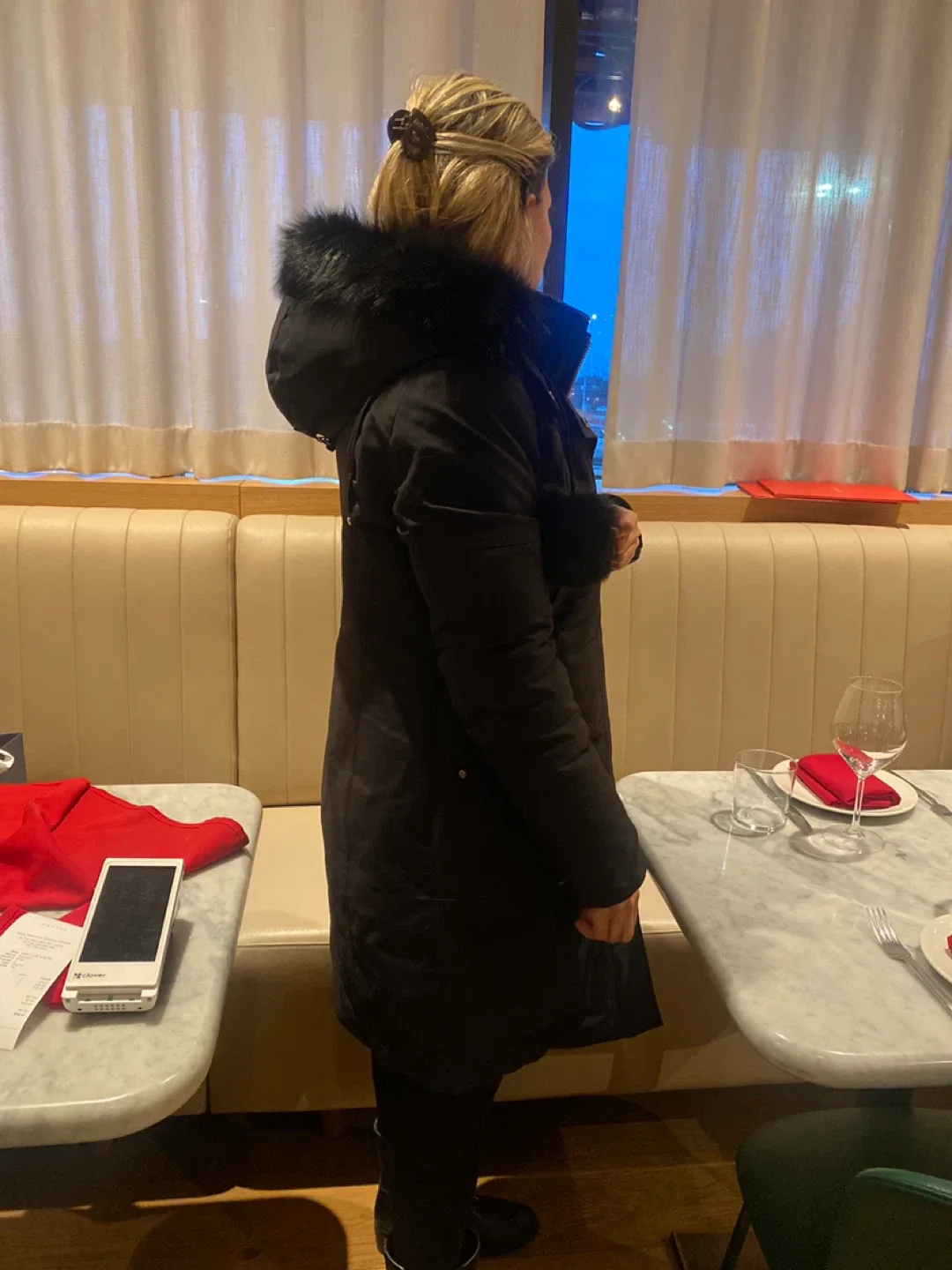 Black Winter Coat with Fur Trim