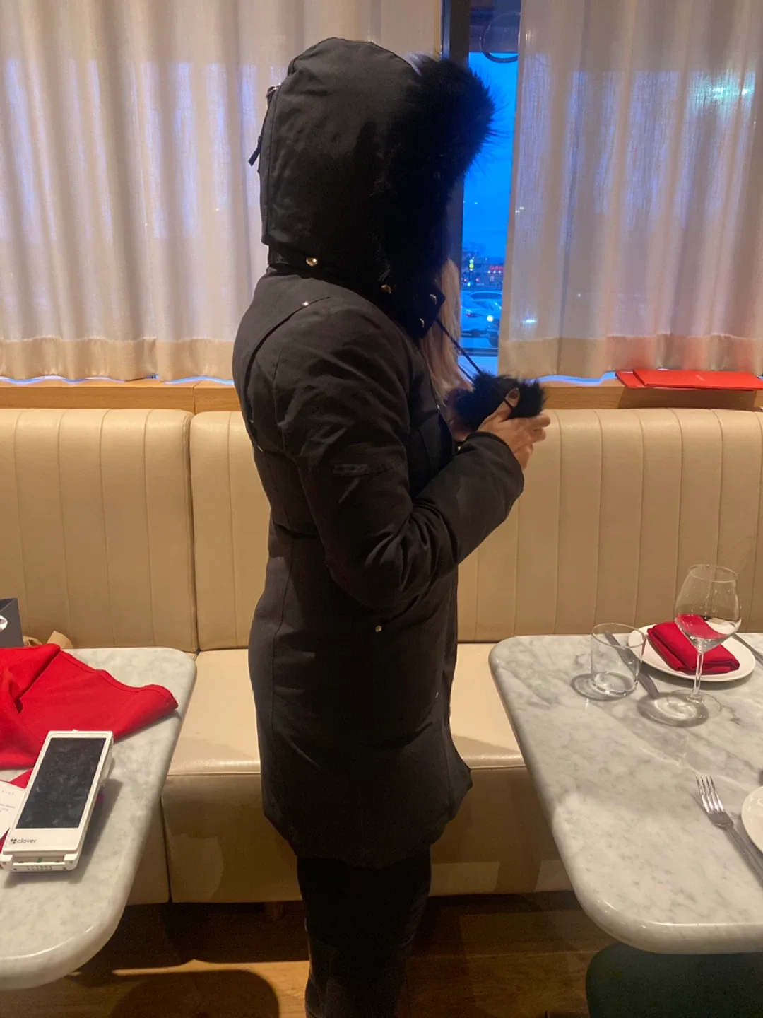 Black Winter Coat with Fur Trim image indicator(2)