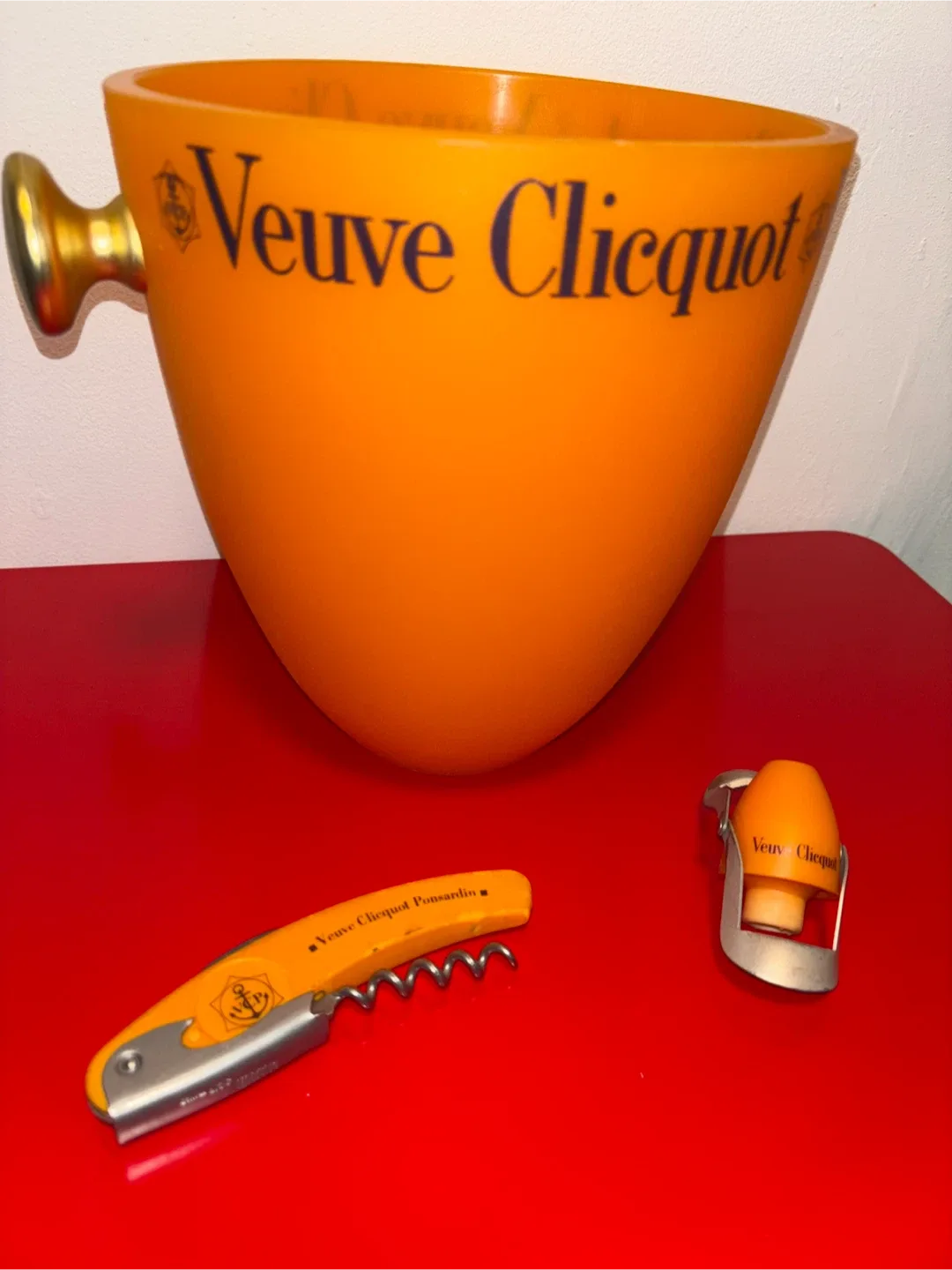Veuve Clicquot Ice Bucket, Corkscrew, and Stopper