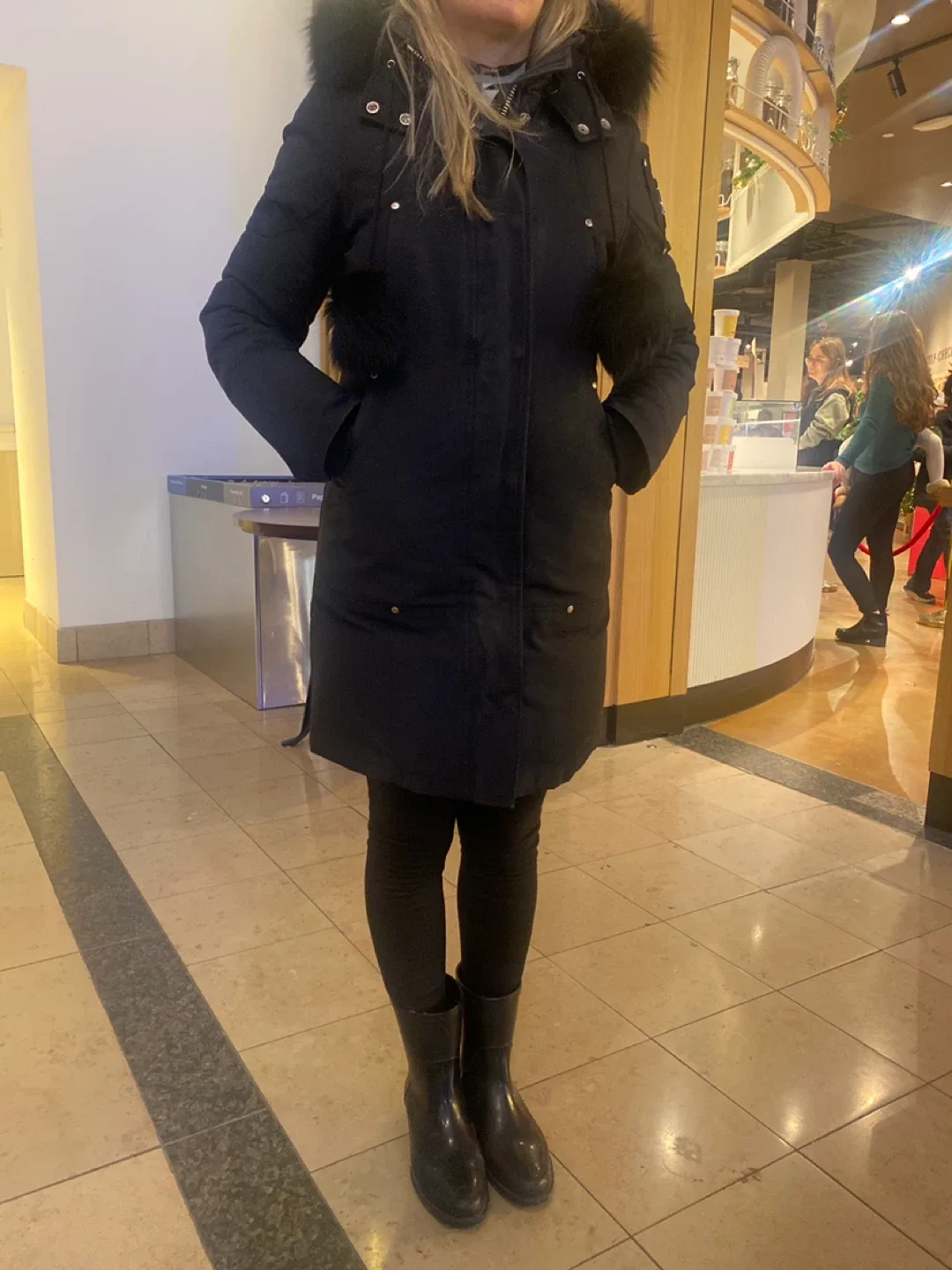 Black Winter Coat with Fur Trim image indicator(4)