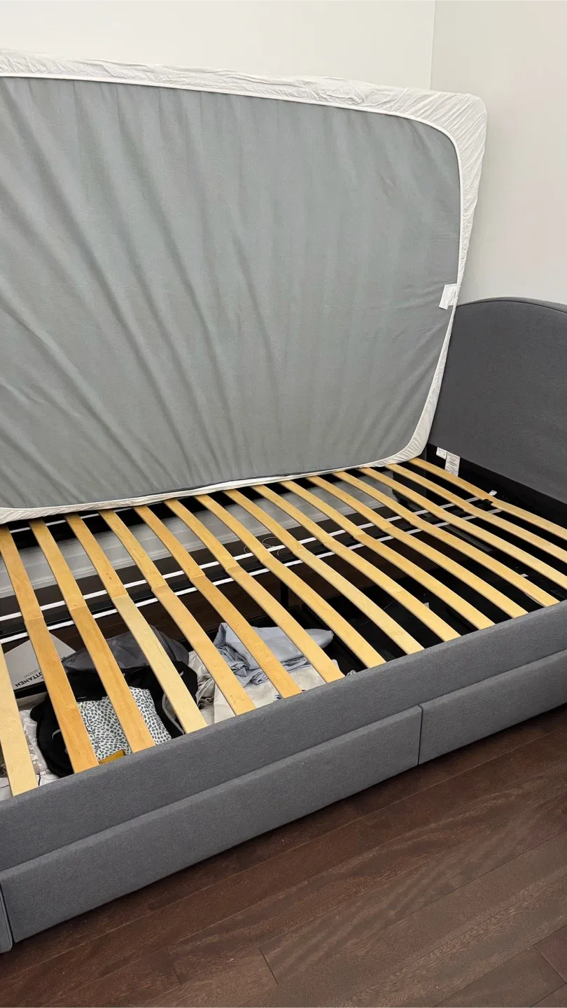 IKEA Grey Upholstered Bed Frame with Storage - W/WO Mattress image indicator(3)