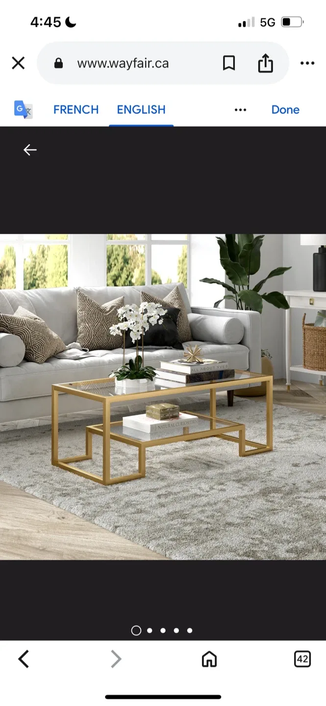 Wayfair Gold Coffee Table - Glass Top