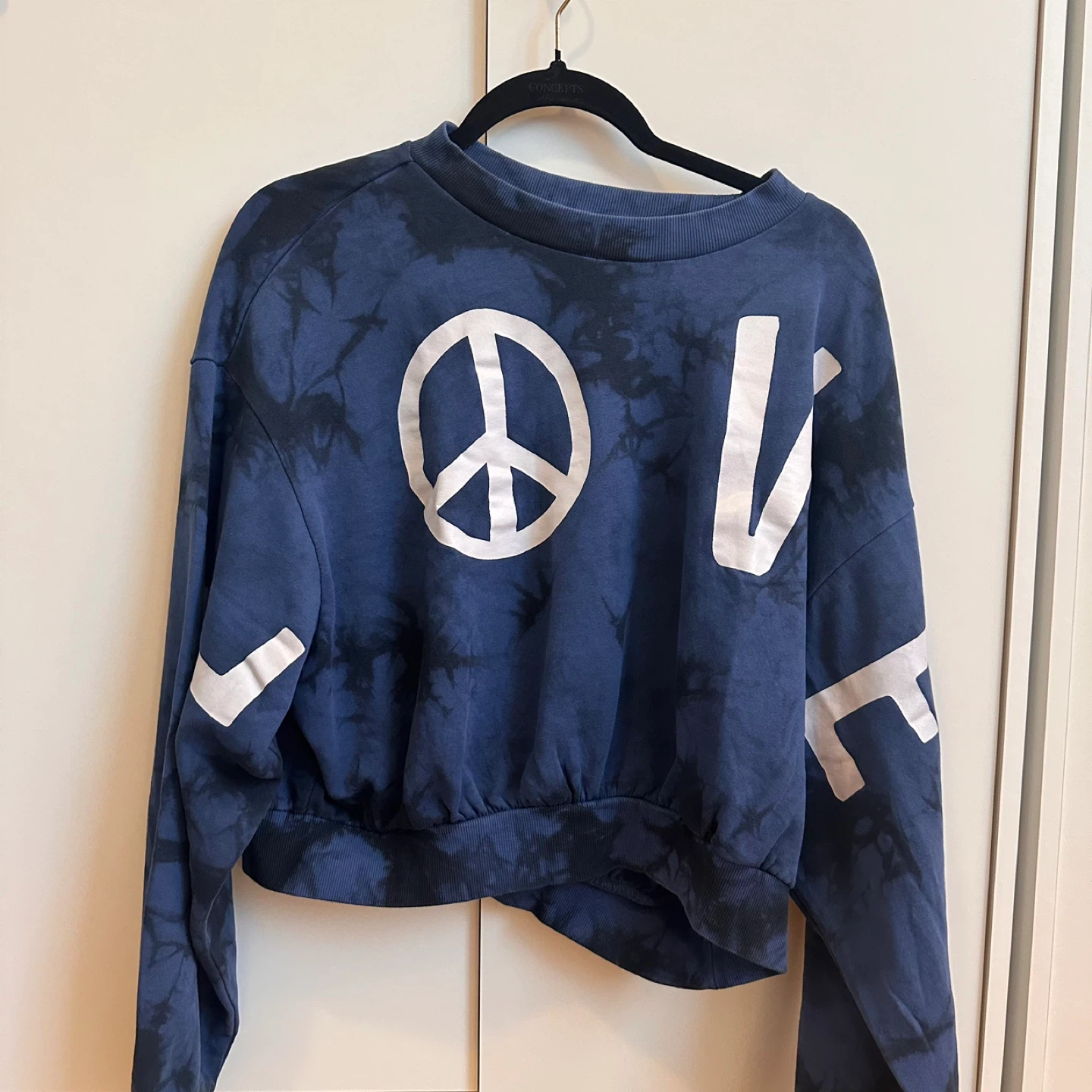 Blue Tie Dye Peace Love Cropped Sweatshirt