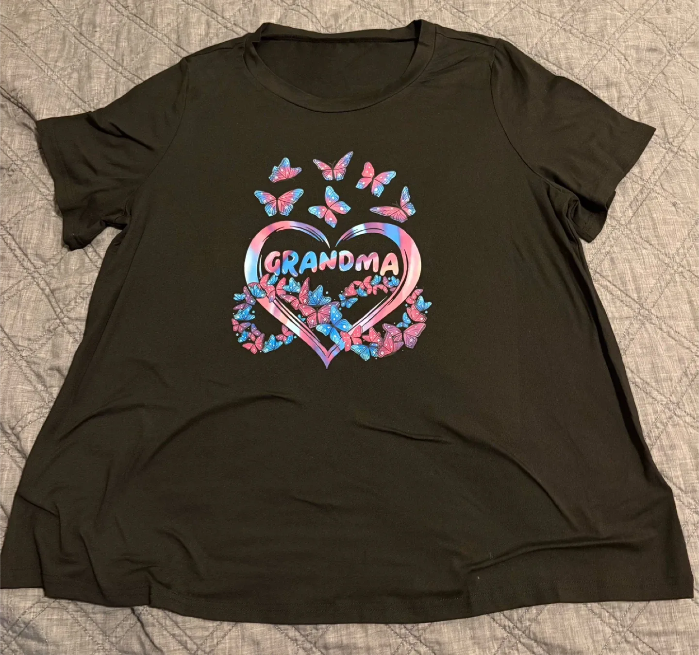 Shein Curve 1XL Black Grandma Butterfly T-Shirt