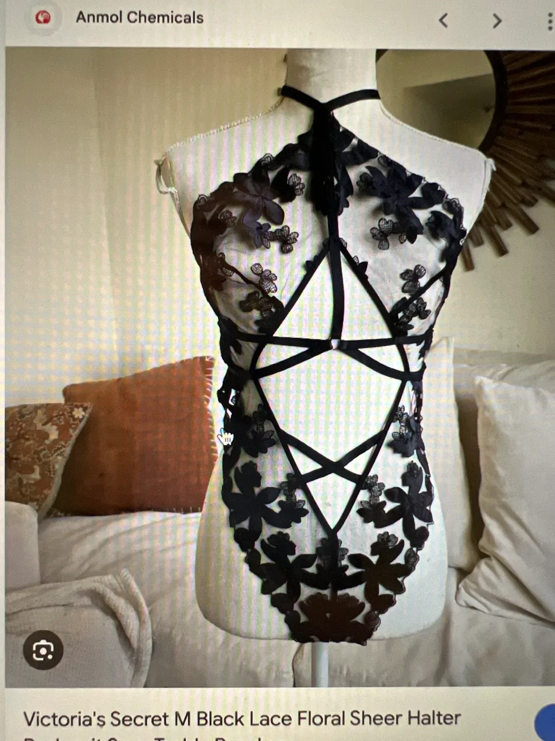 Victoria's Secret Black Lace Halter Bodysuit - Size M