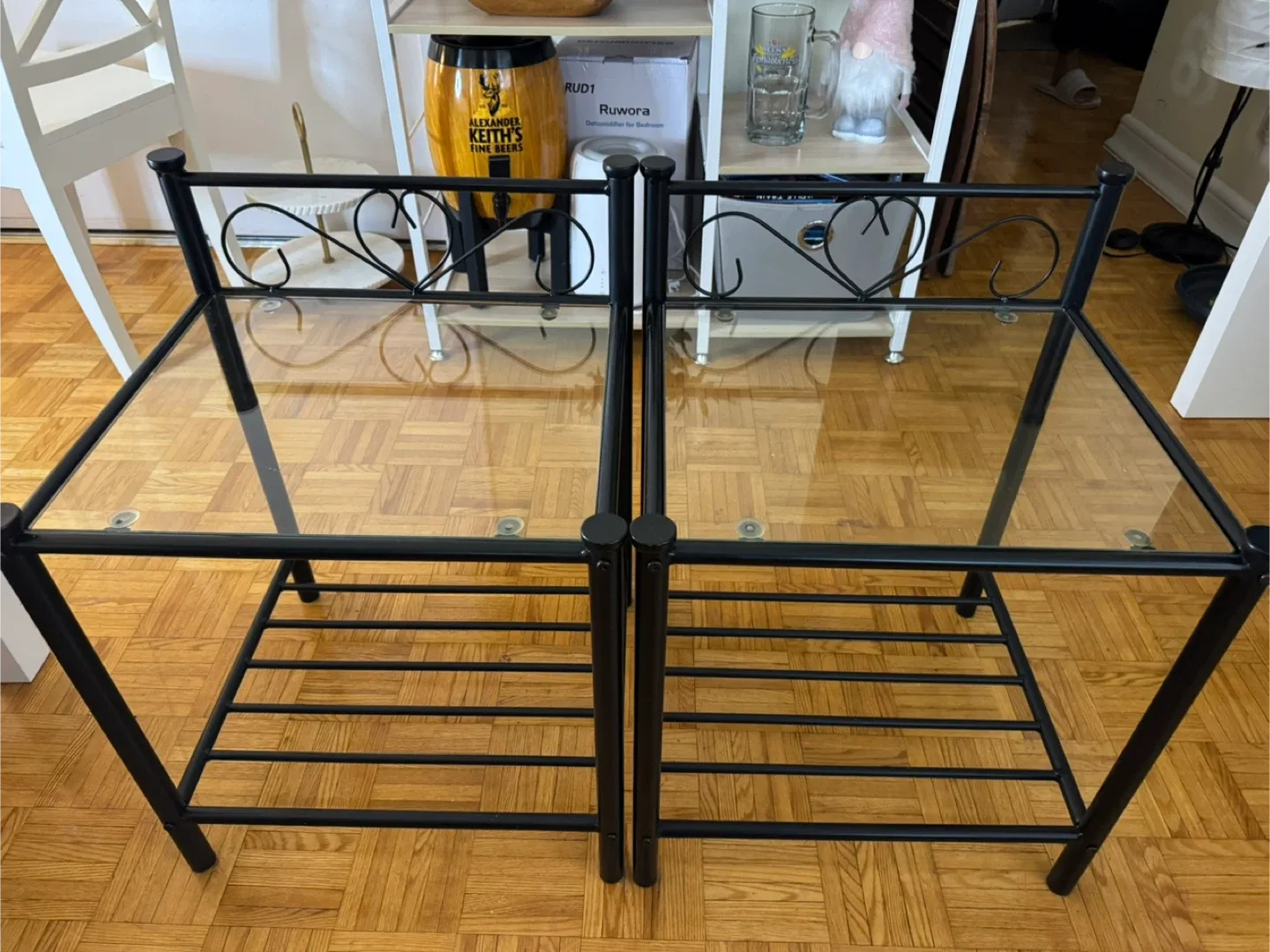 Black Metal & Glass Side Tables (Set of 2)