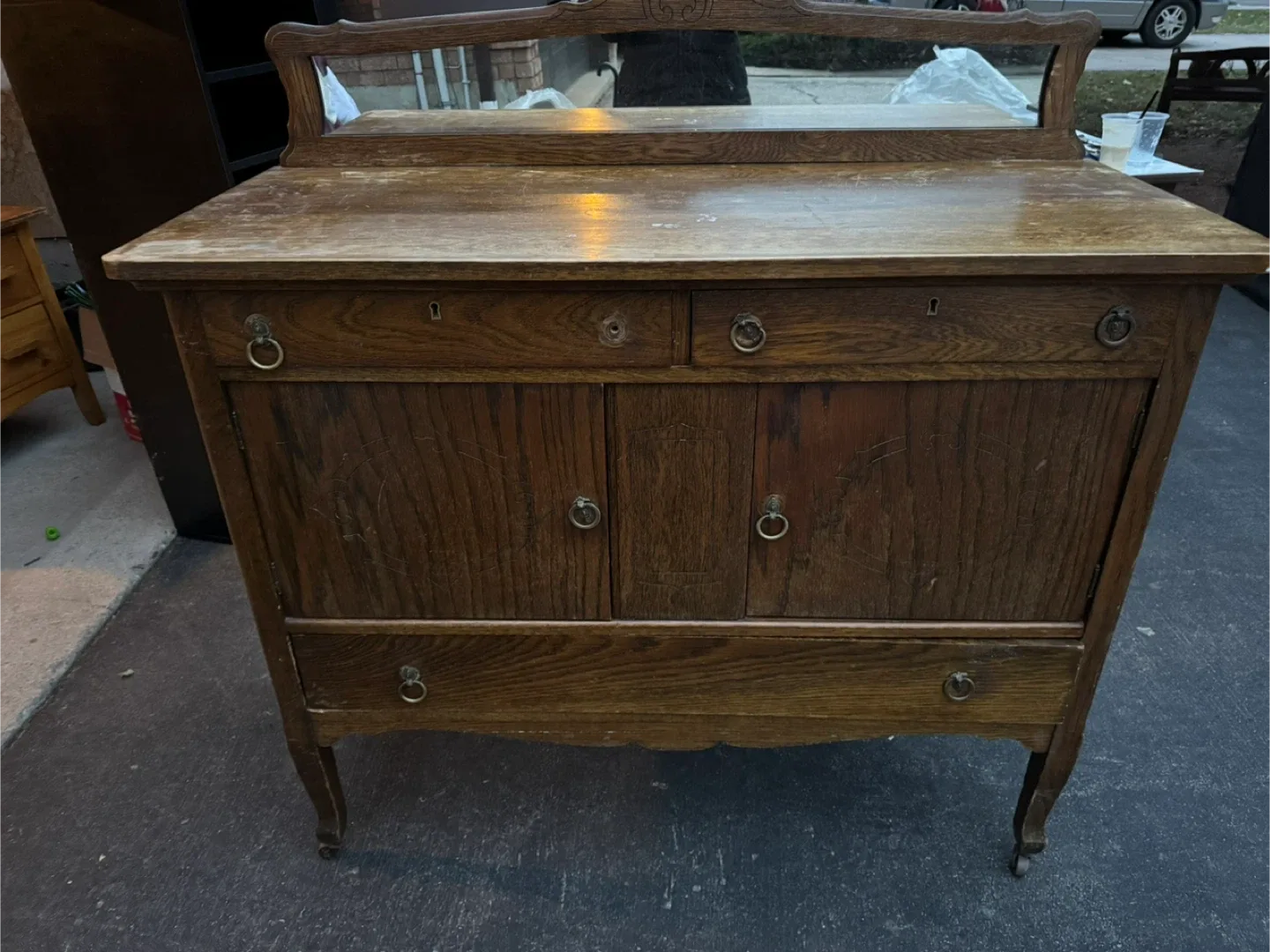 Antique Wooden Vanity with Mirror