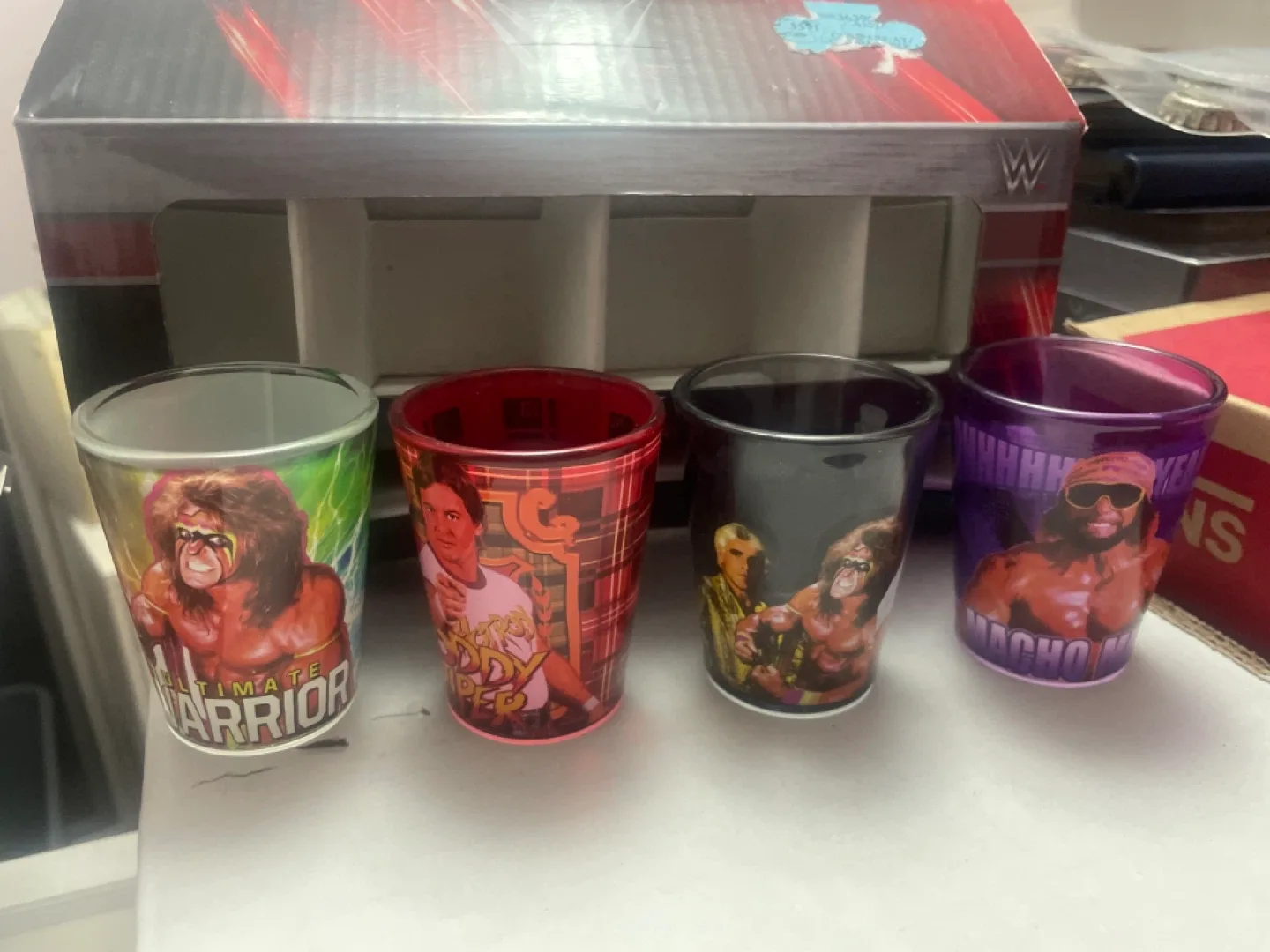 4 wrestling shot glasses
