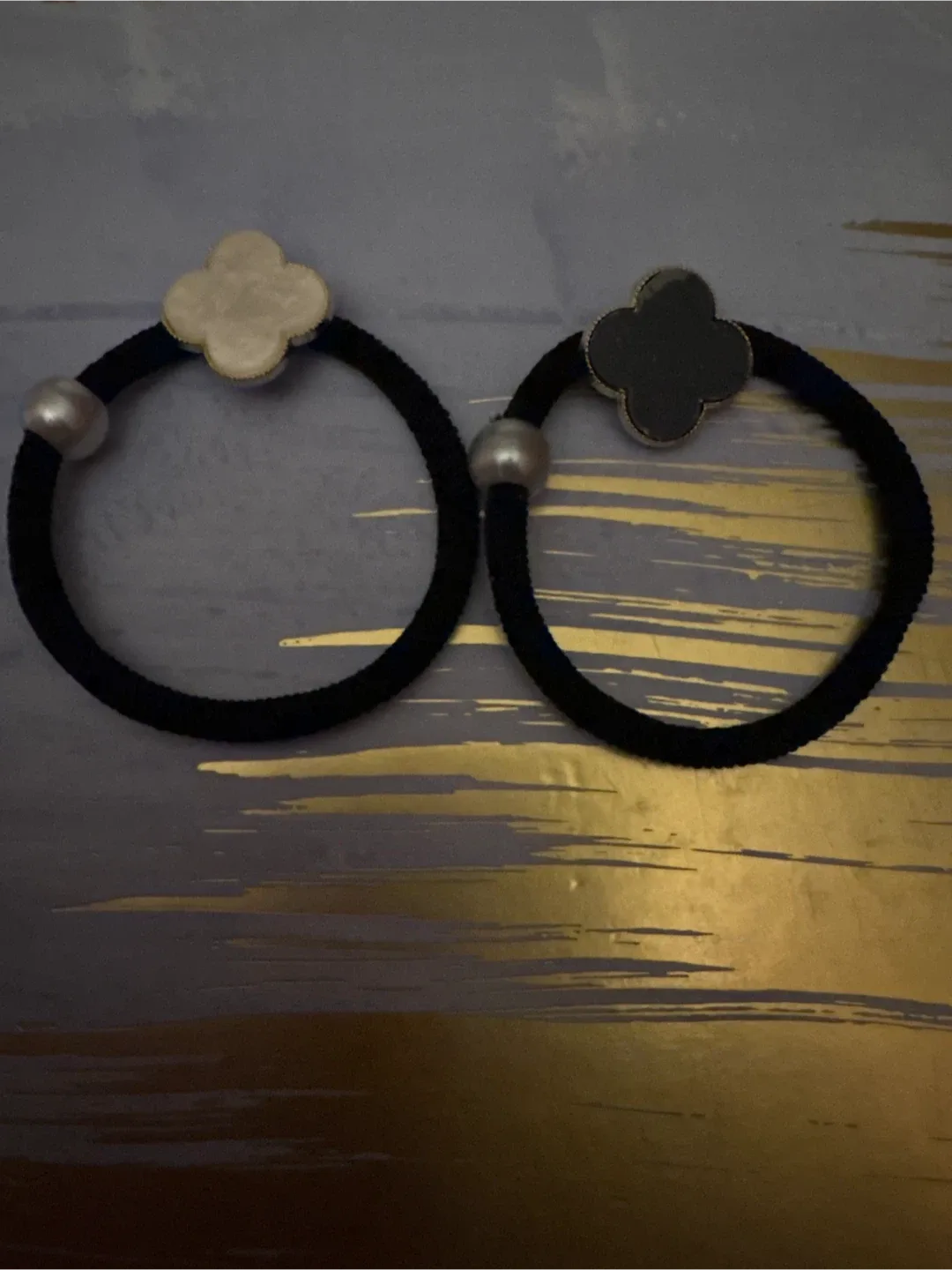 New set of 2 Clover Hair Tie - Black and White image indicator(4)