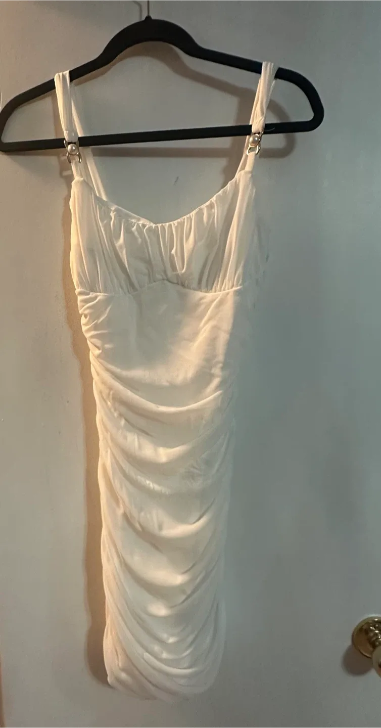 White Ruched Bodycon Mini Dress
