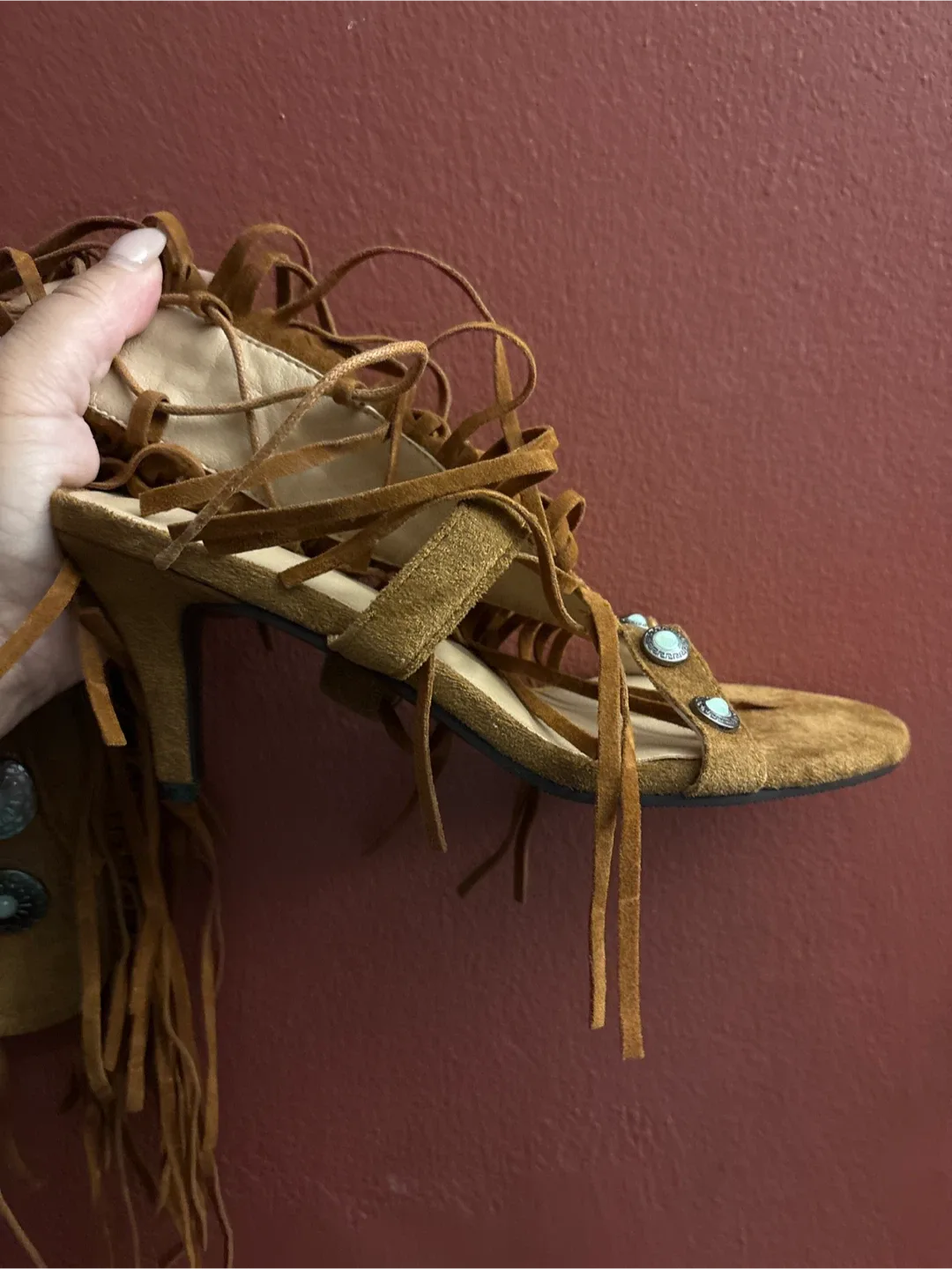 New Suede Fringe Heeled Sandals - image indicator(3)