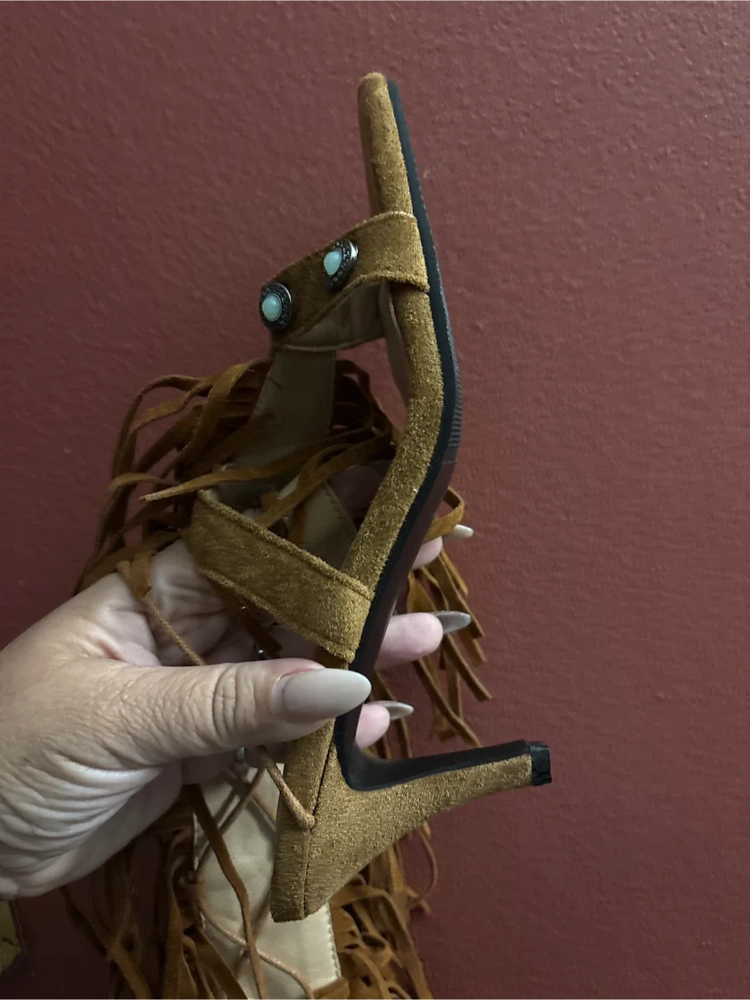 New Suede Fringe Heeled Sandals - image indicator(6)