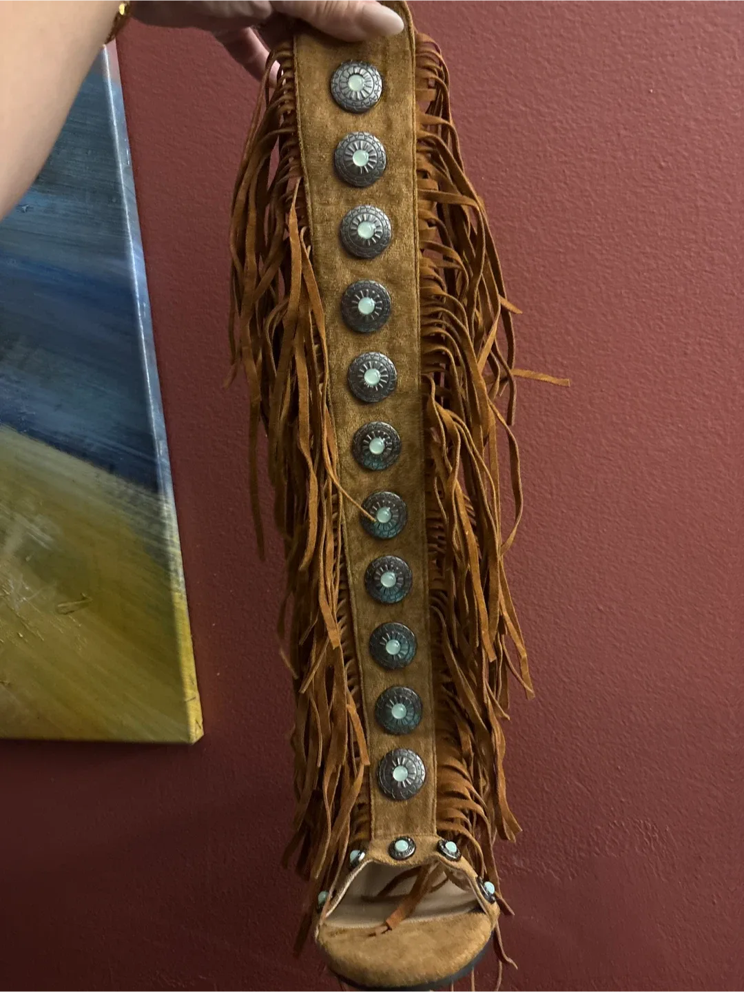 New Suede Fringe Heeled Sandals -