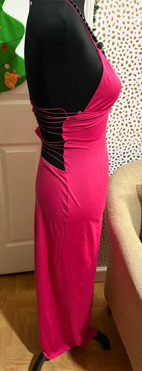 Pink Butterfly Backless Maxi Dress image indicator(2)