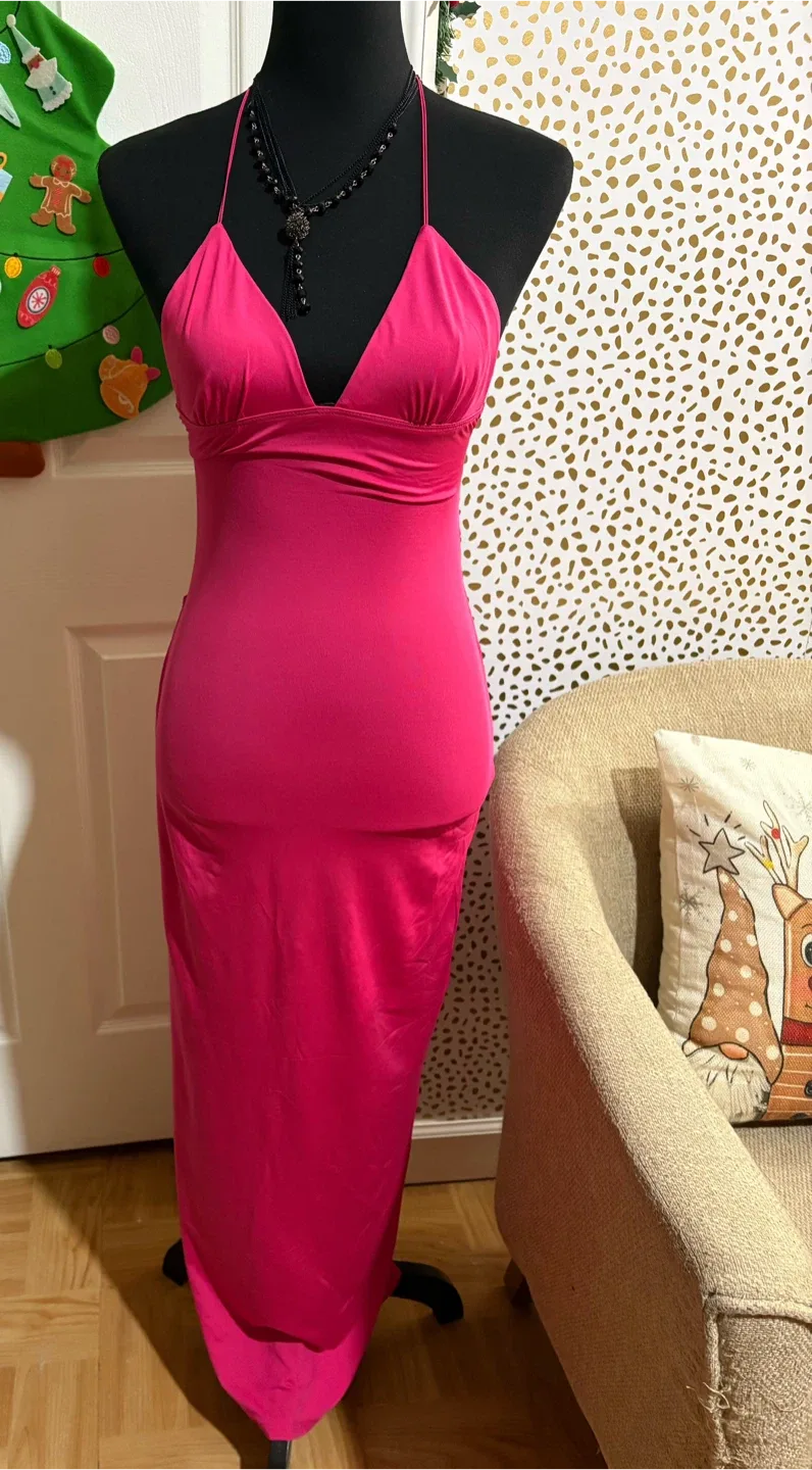 Pink Butterfly Backless Maxi Dress