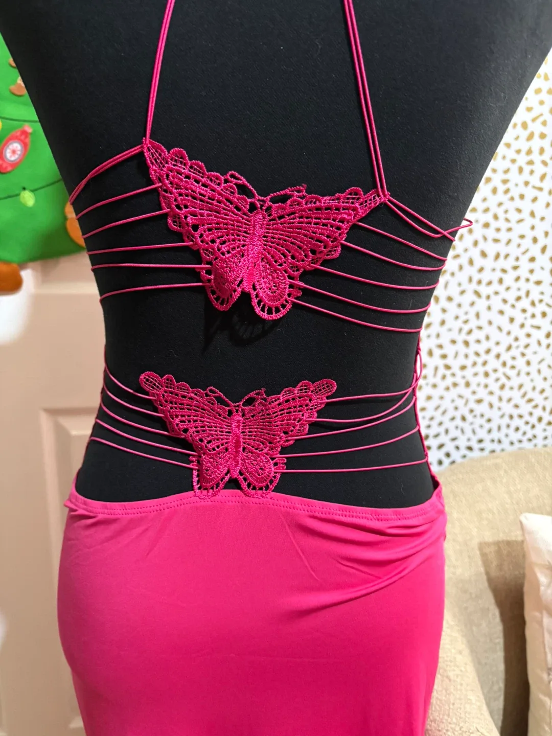 Pink Butterfly Backless Maxi Dress image indicator(4)