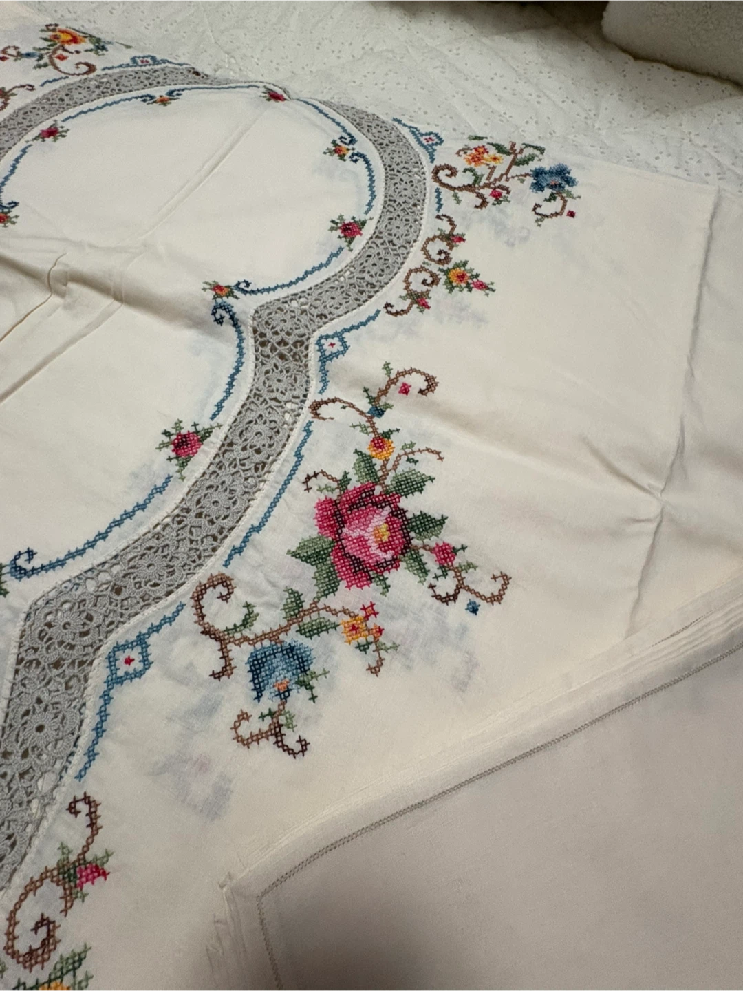 Pending - Handmade Cross Stitch Tablecloth & Napkins