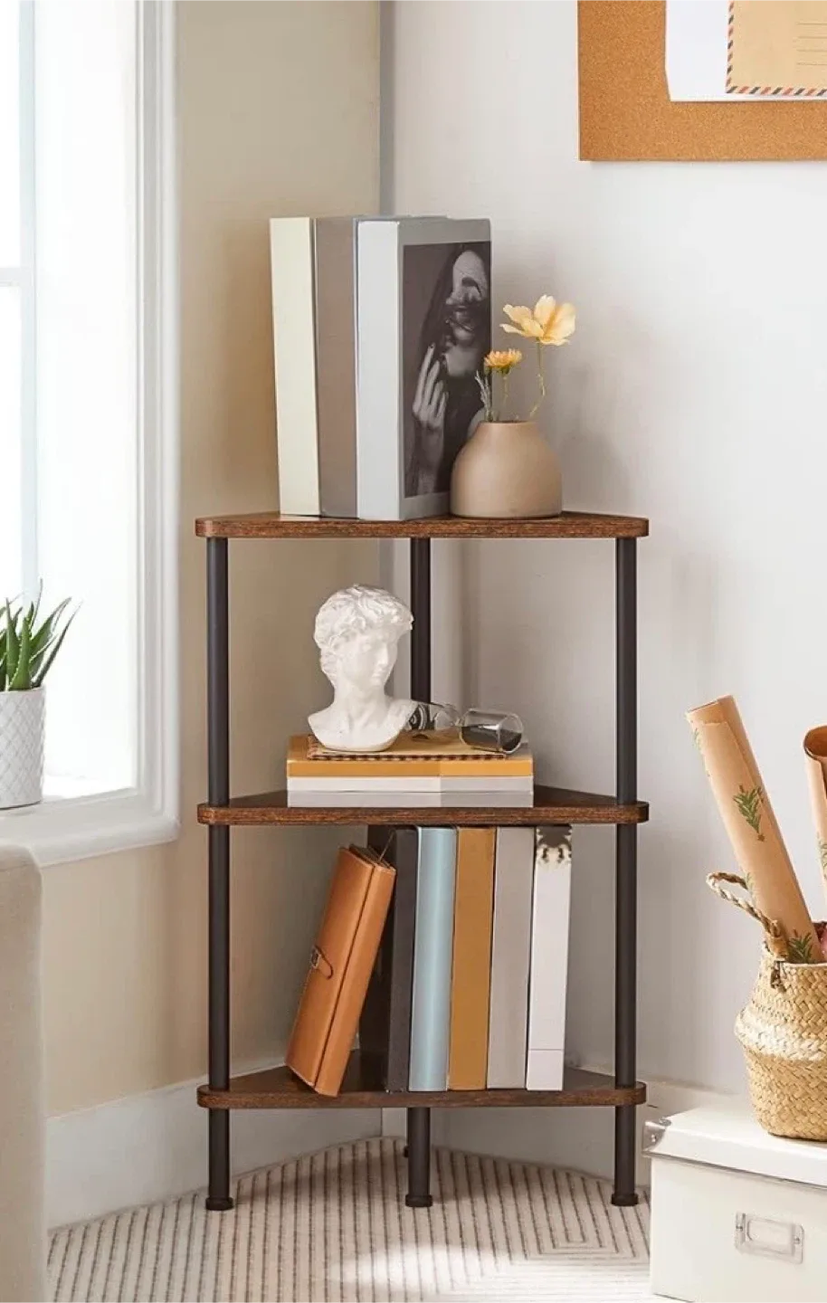 Corner Shelf - 3 Tier Rustic Brown & Black image indicator(8)