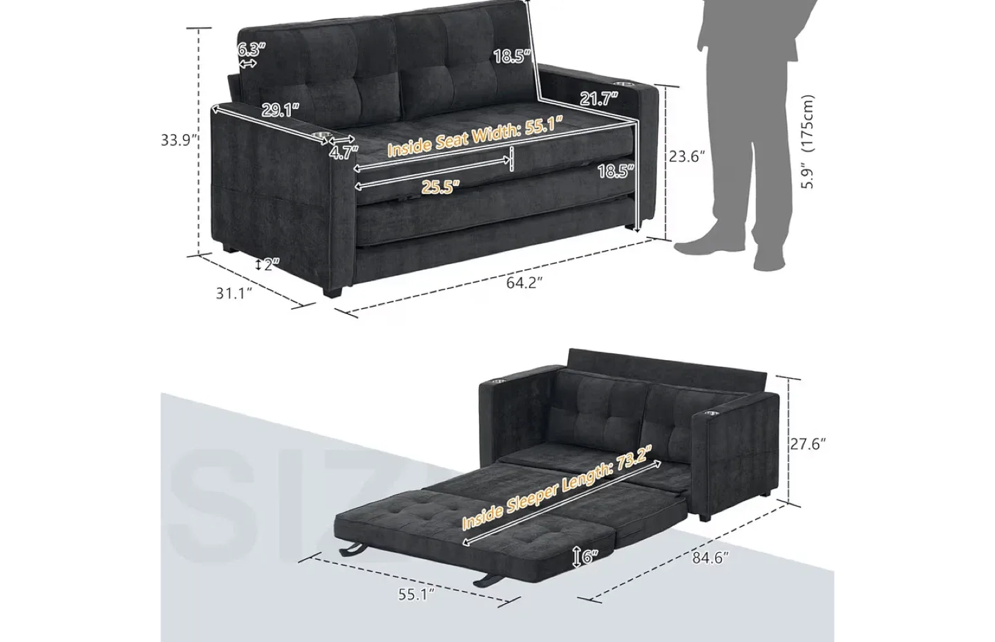 Gray Convertible Sleeper Sofa Bed image indicator(8)
