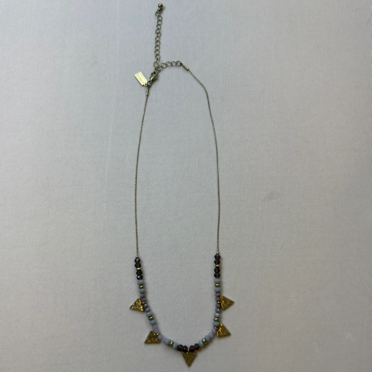 Canvas Multi Bead Gold Tone Triangle Charm Necklace Adjustable - photo 2