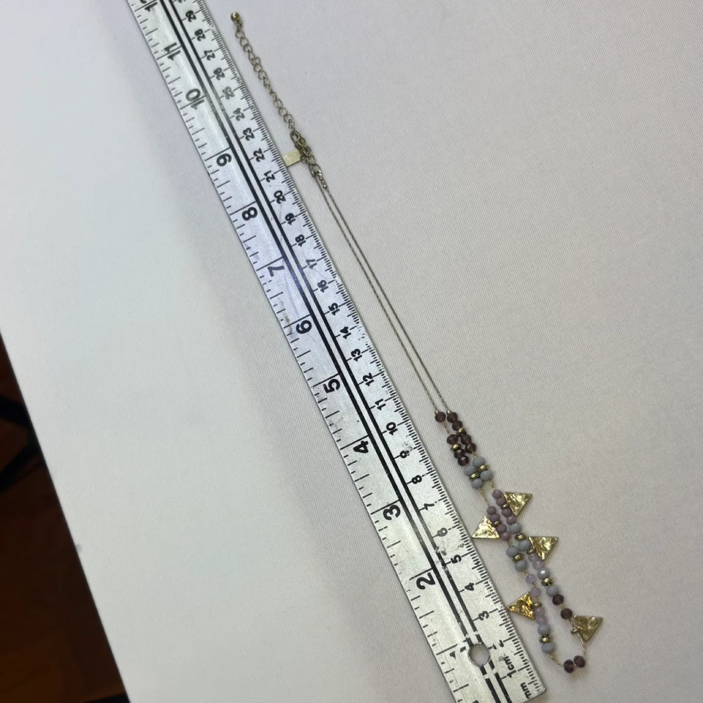 Canvas Multi Bead Gold Tone Triangle Charm Necklace Adjustable image indicator(6)