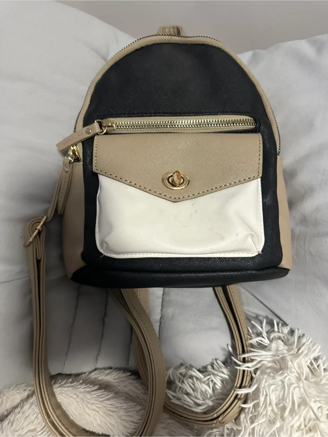 Mini Backpack - Black, Beige & White