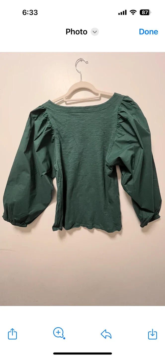 LOFT Green Puff Sleeve Top - Size XS
