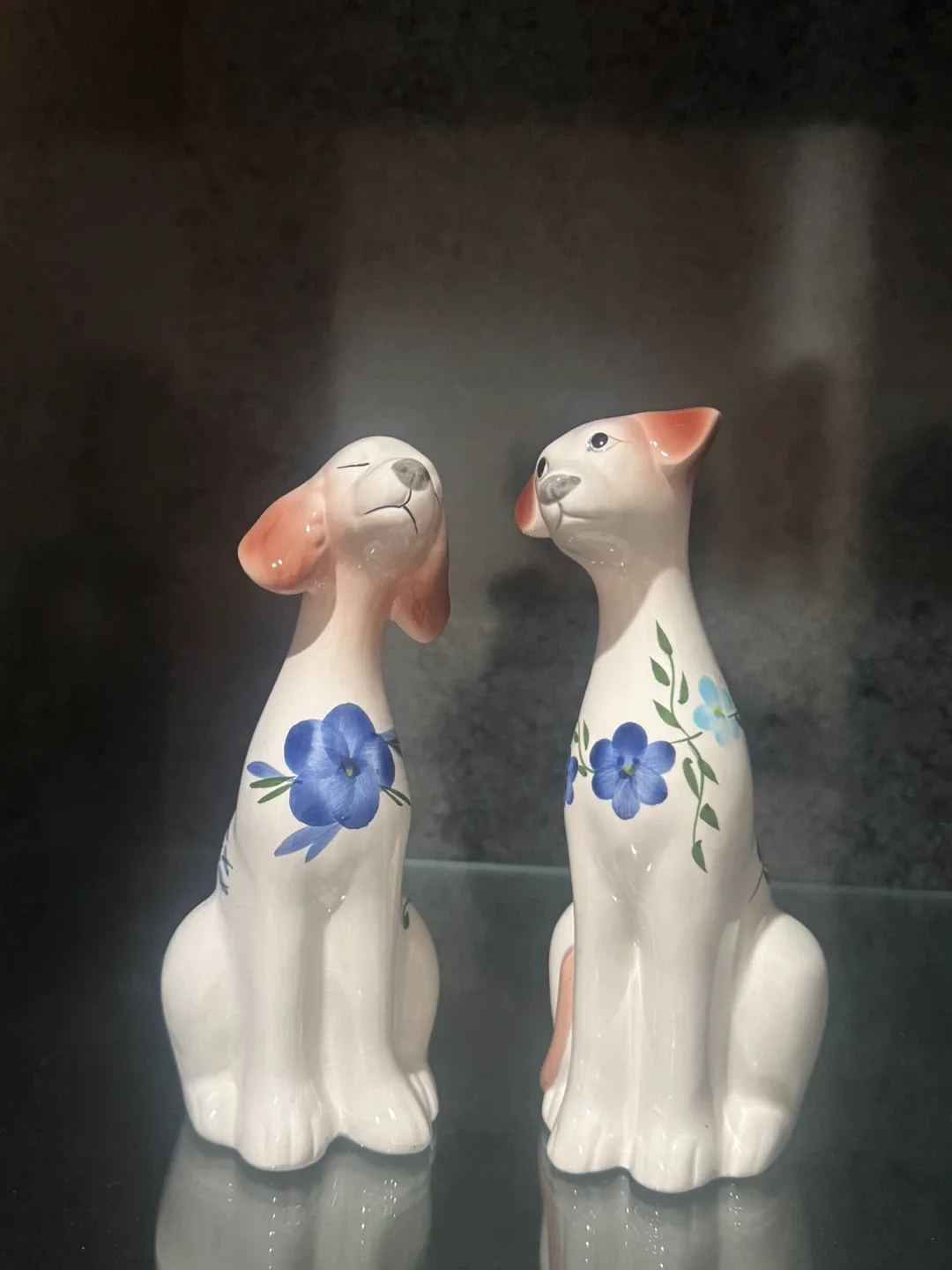 Dog Figurine Pair with Floral Design