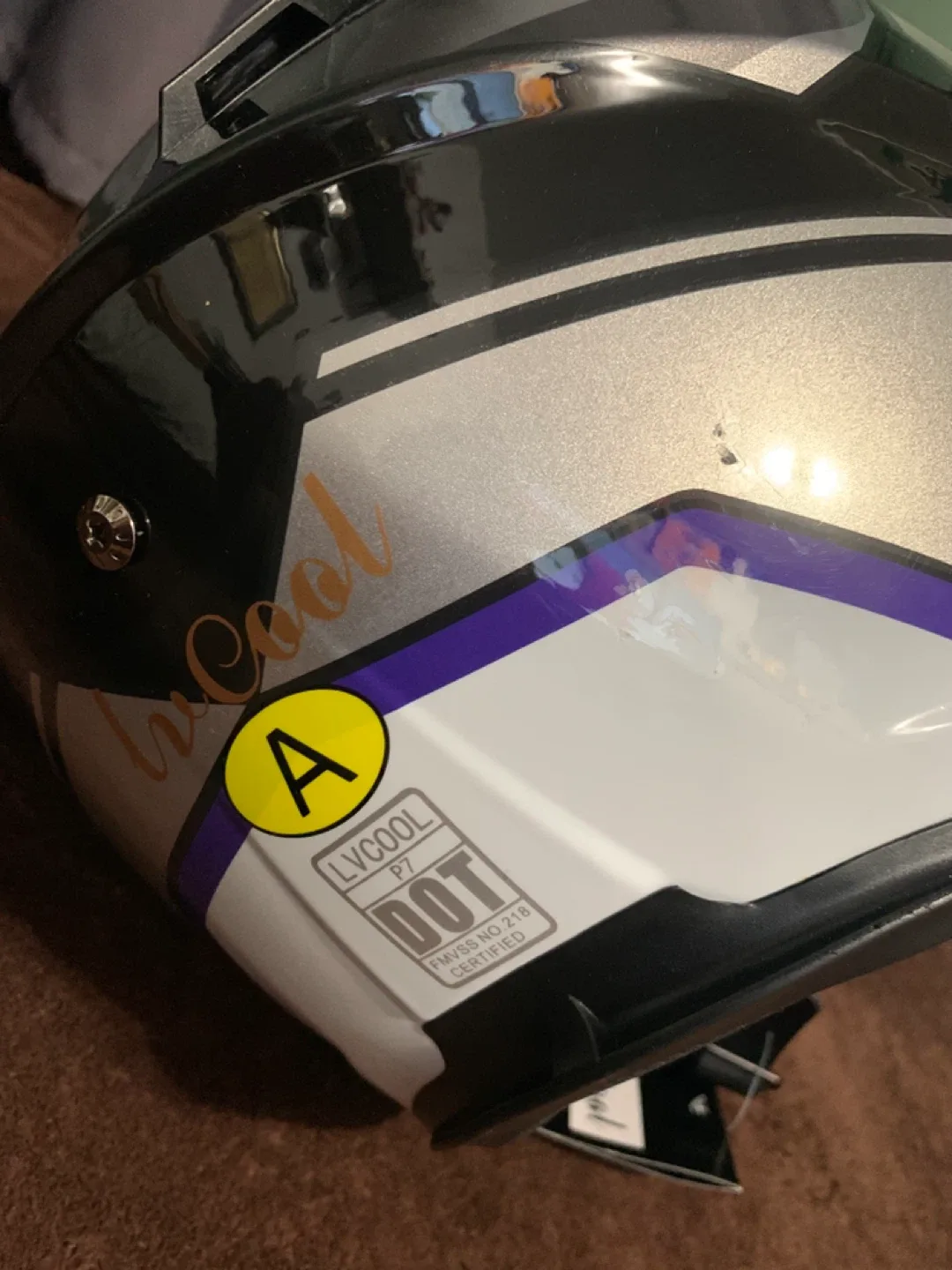 Motorcycle Helmet Black with Gold Size Large Leather image indicator(4)