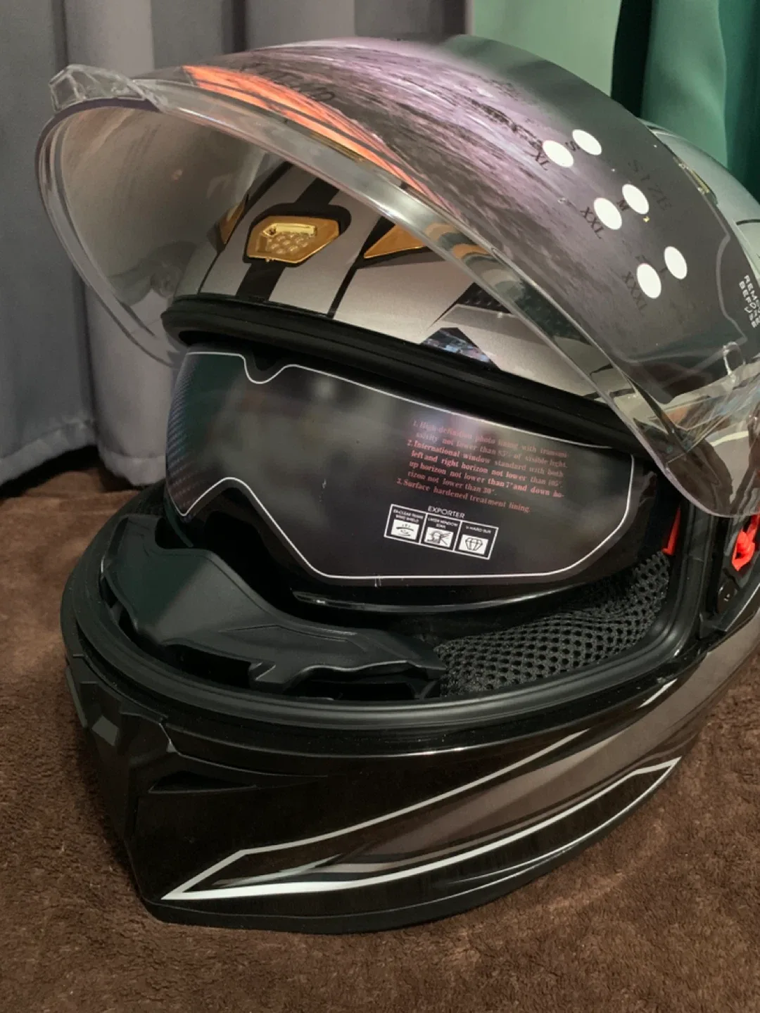 Motorcycle Helmet Black with Gold Size Large Leather image indicator(3)