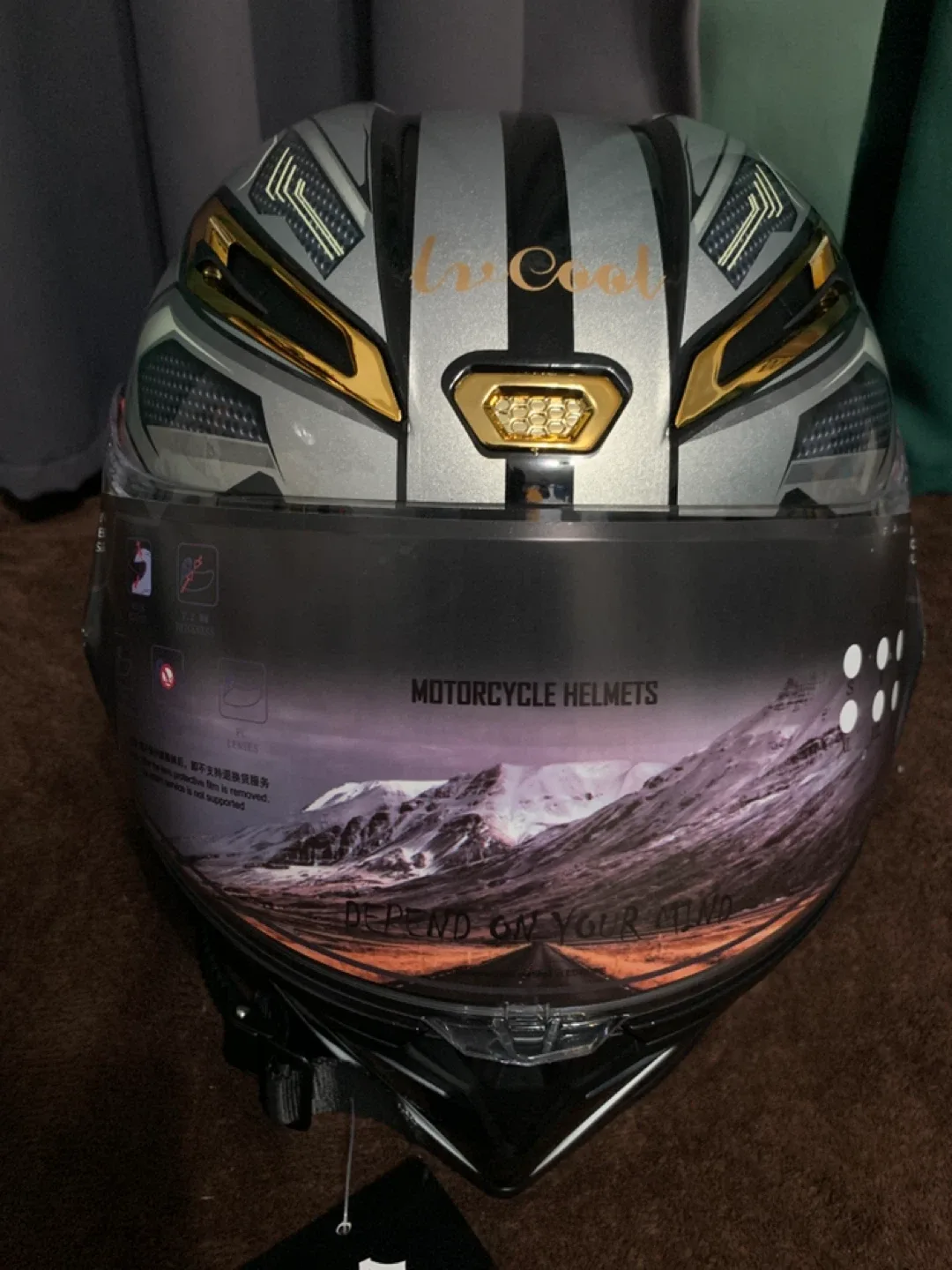 Motorcycle Helmet Black with Gold Size Large Leather image indicator(2)