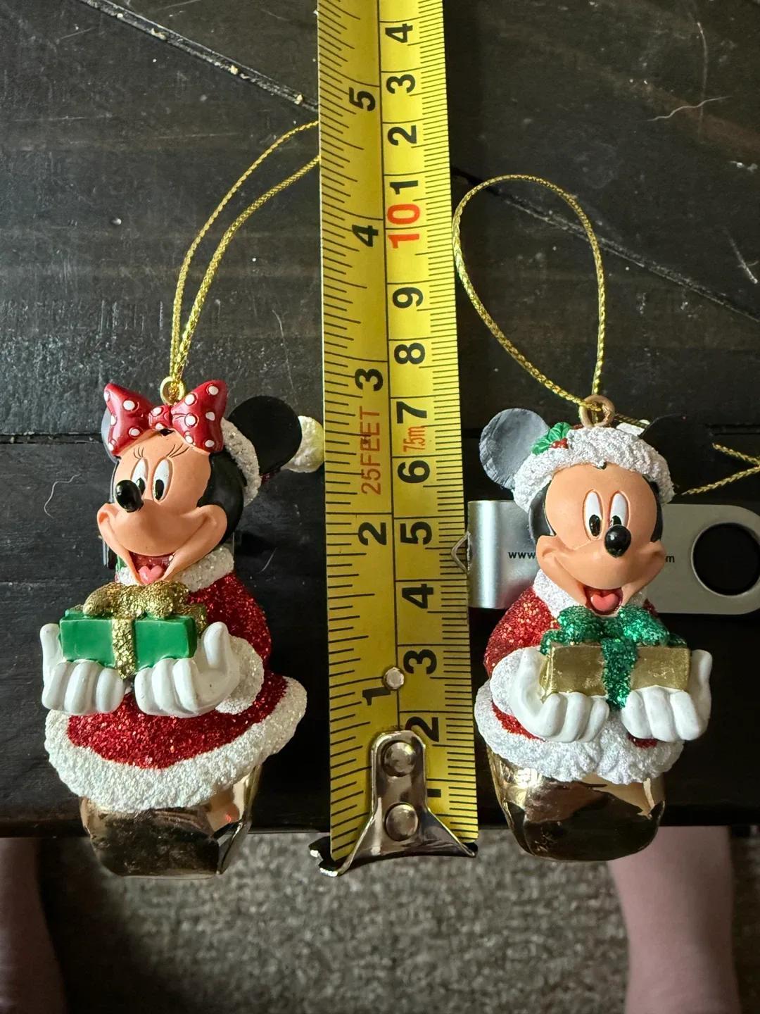 Santa Mickey & Minnie Ornaments with jingle bells