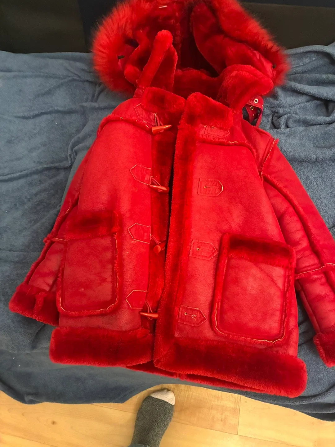 Red Shearling Duffle Coat