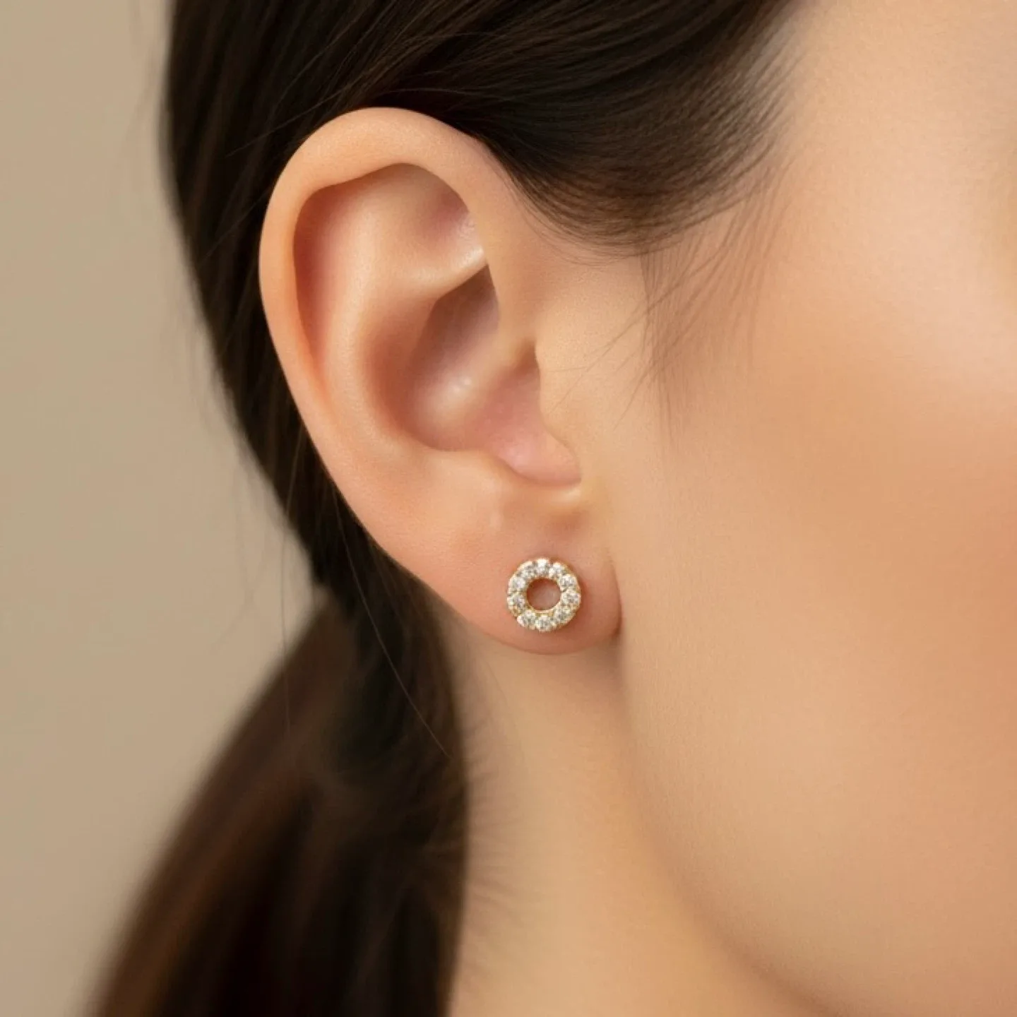 Gold Plated 925 Sterling Silver Micro Pave Circle Stud Earrings