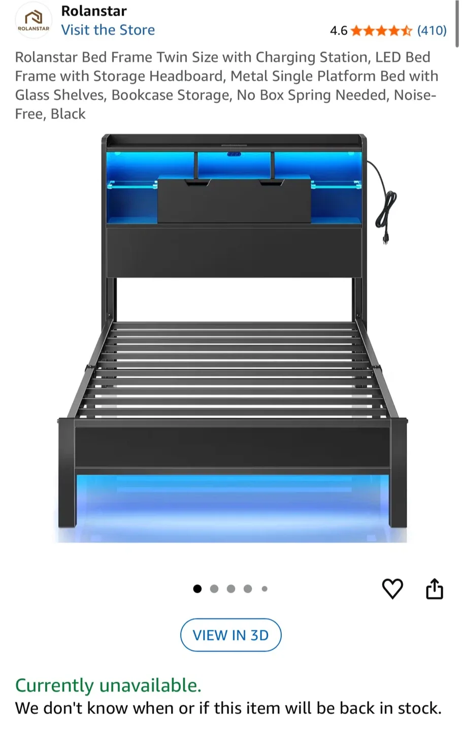 Rolanstar Twin Bed Frame with LED & Charging Station