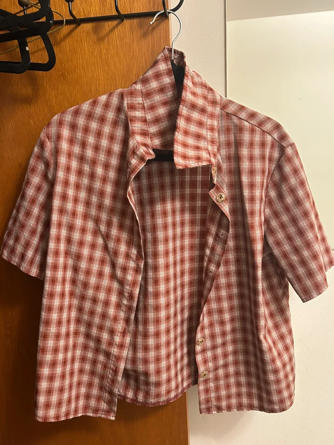 Red & White Plaid Short Sleeve Shirt
