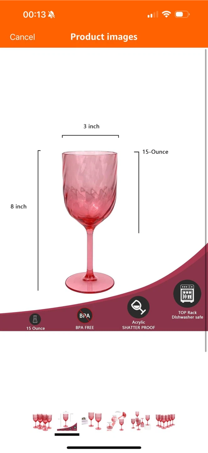 Pink Acrylic Wine Glasses - Set of 6 - photo 3